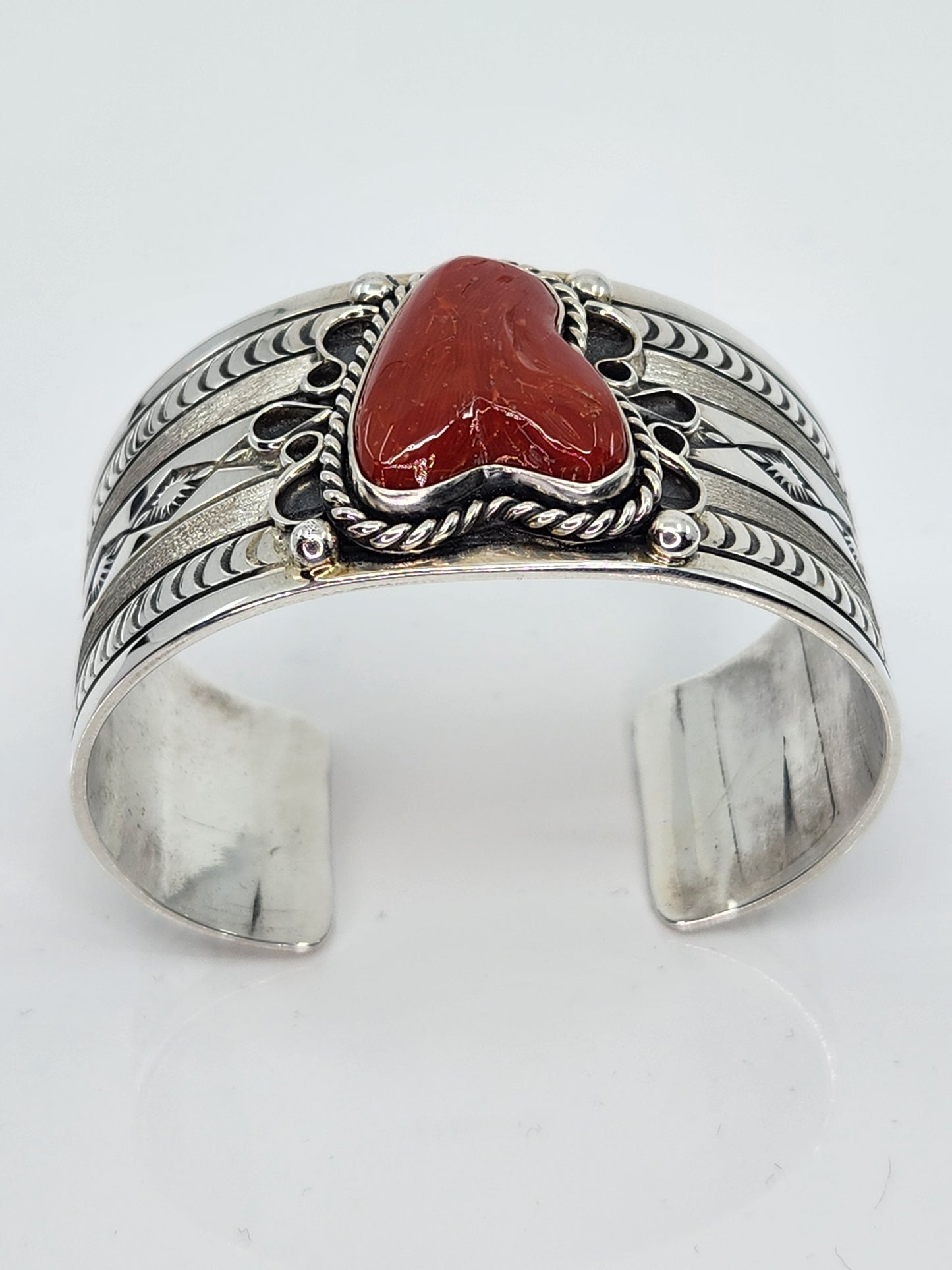 Desert Treasure: Red Coral Cuff, set in Sterling Silver