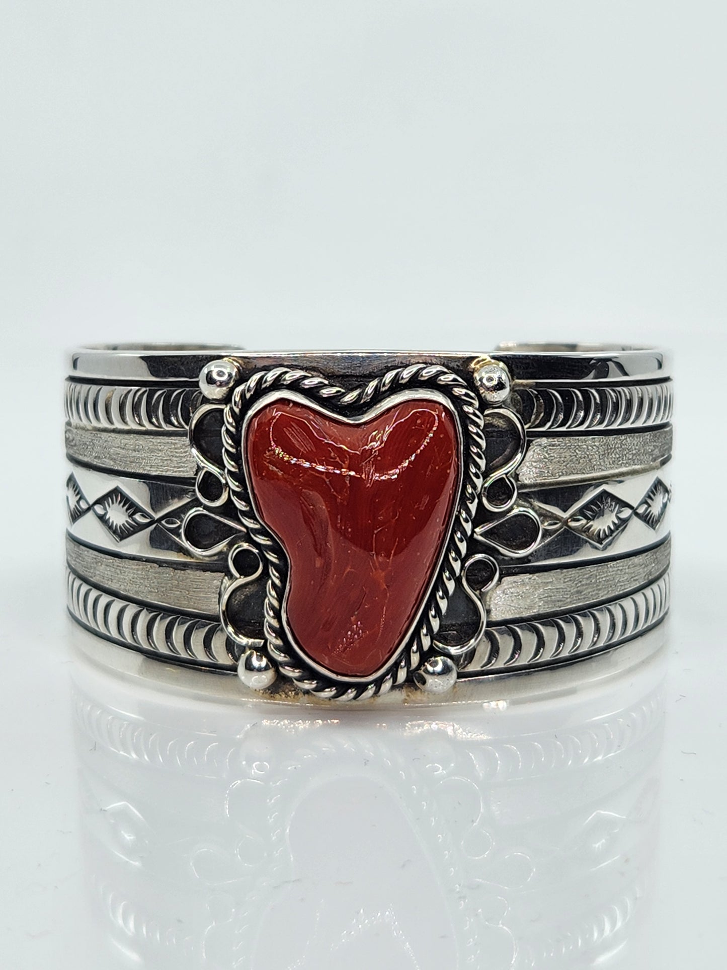 Desert Treasure: Red Coral Cuff, set in Sterling Silver