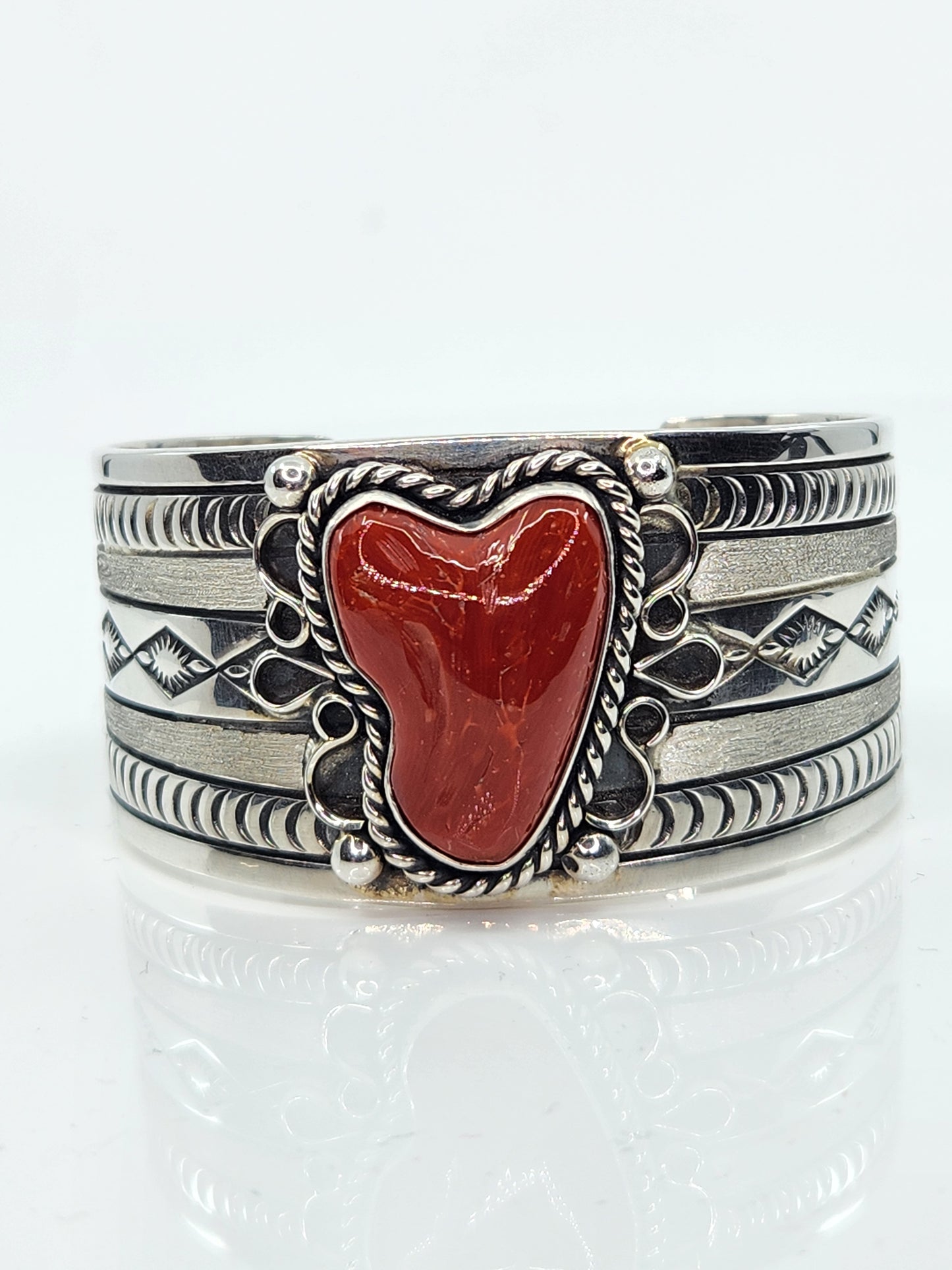 Desert Treasure: Red Coral Cuff, set in Sterling Silver