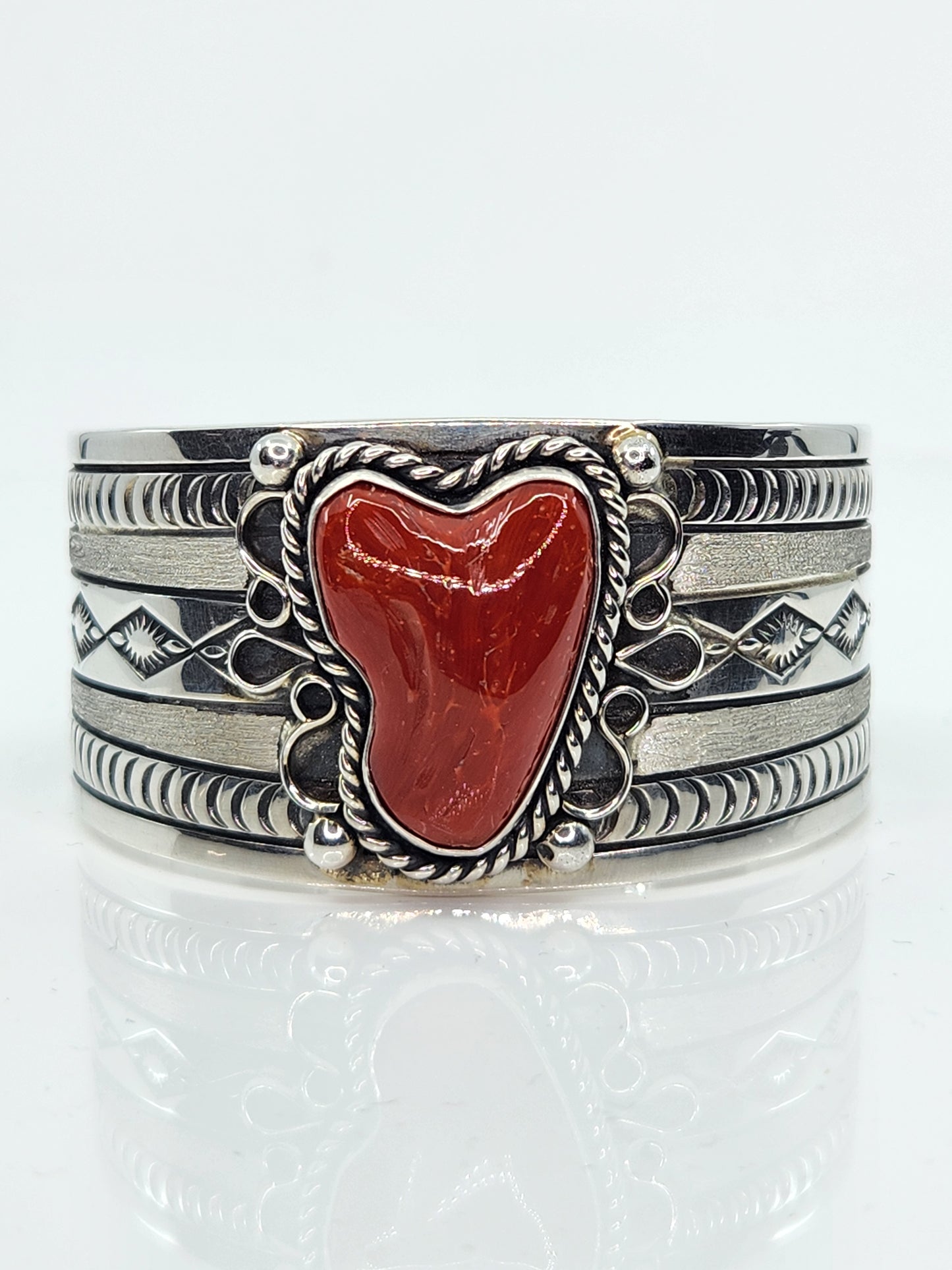 Desert Treasure: Red Coral Cuff, set in Sterling Silver