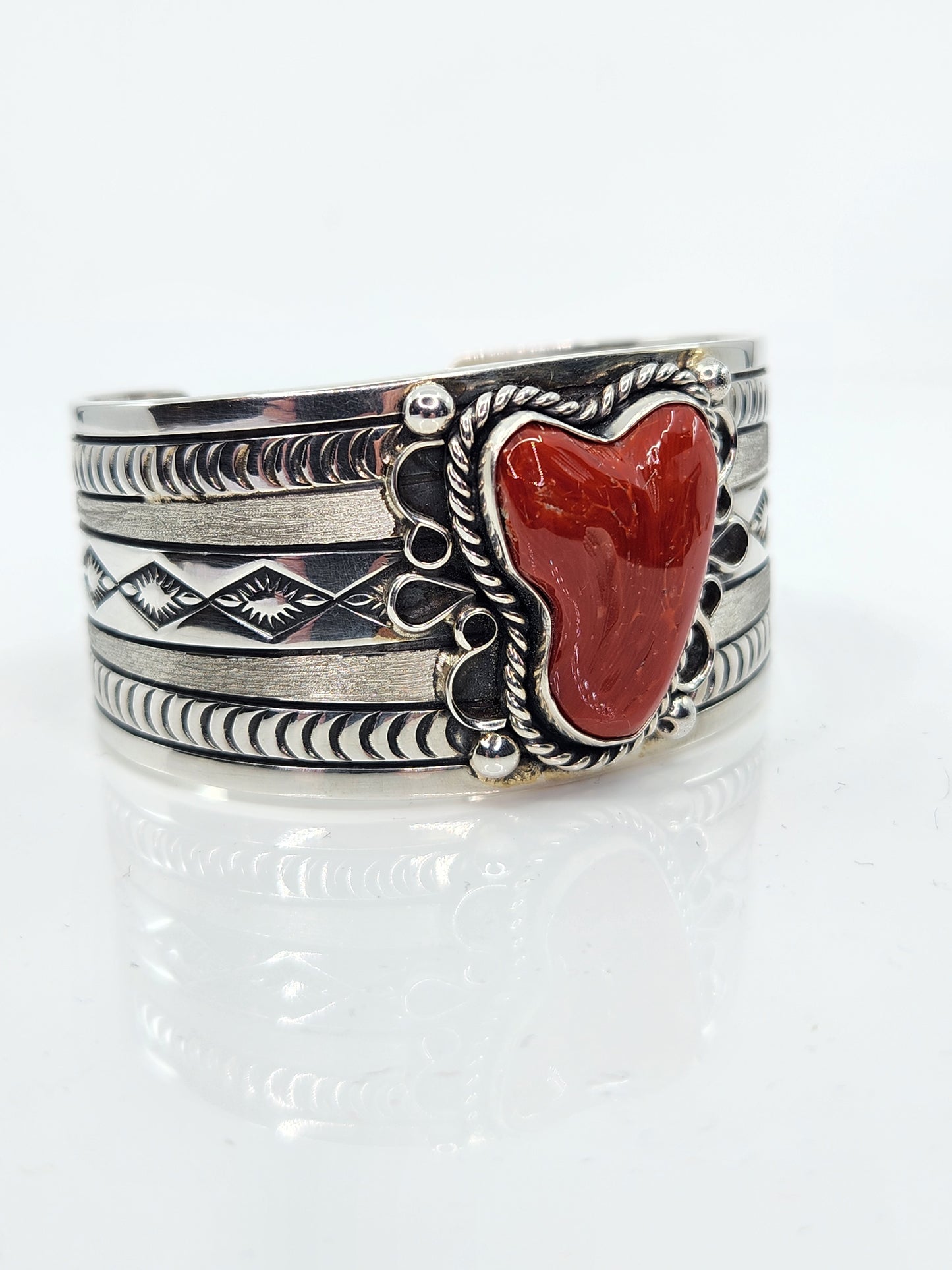 Desert Treasure: Red Coral Cuff, set in Sterling Silver