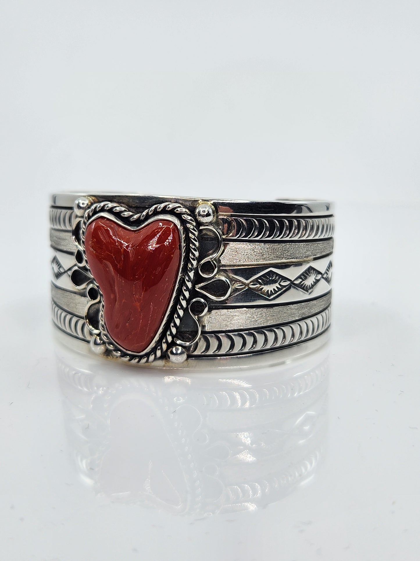 Desert Treasure: Red Coral Cuff, set in Sterling Silver