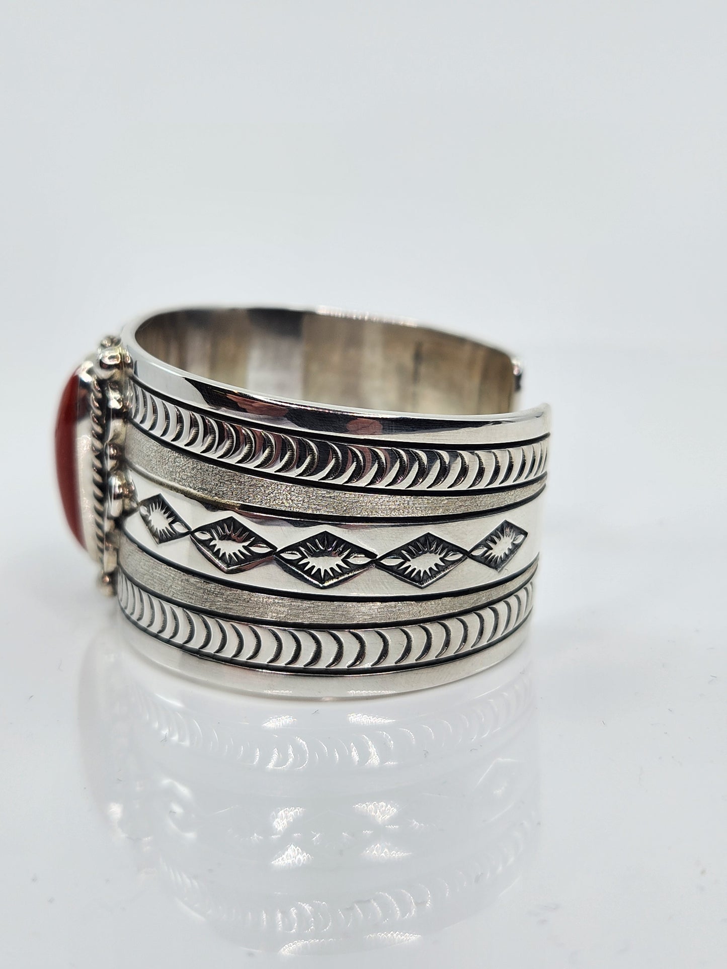 Desert Treasure: Red Coral Cuff, set in Sterling Silver