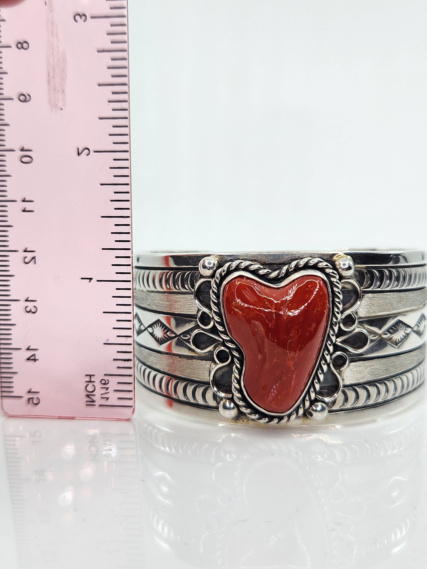 Desert Treasure: Red Coral Cuff, set in Sterling Silver
