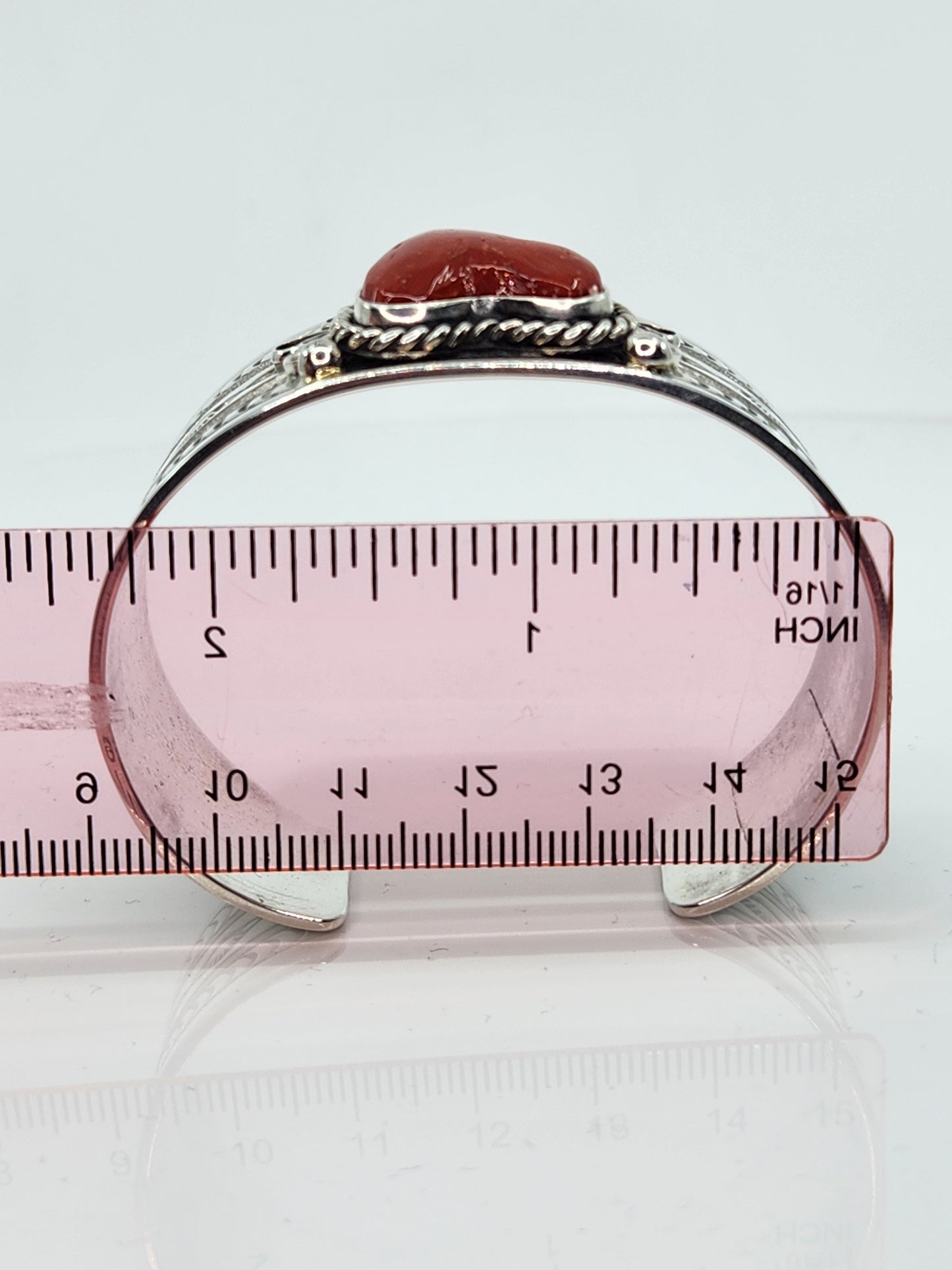 Desert Treasure: Red Coral Cuff, set in Sterling Silver