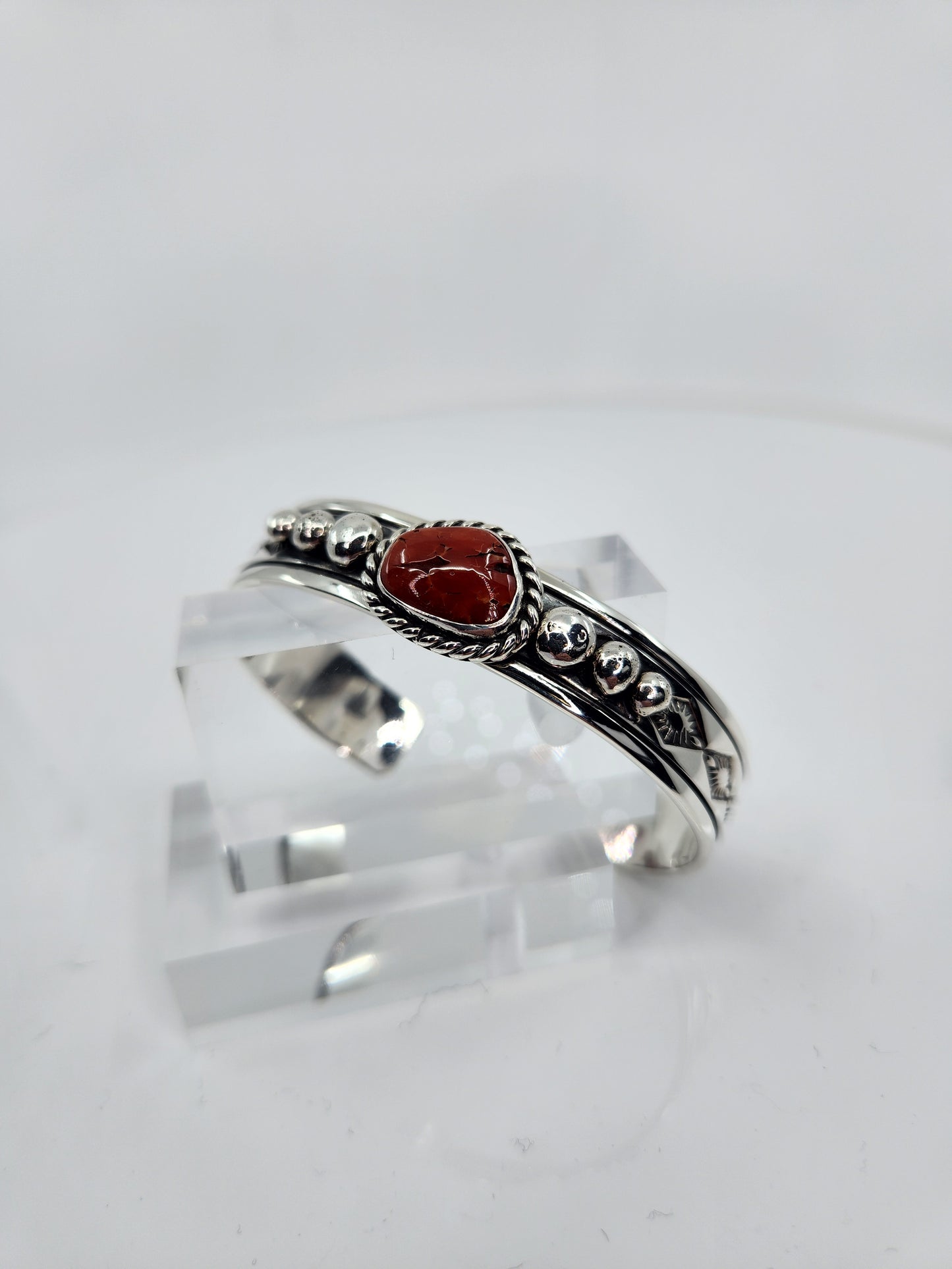 Desert Treasure: Red Coral Cuff, set in Sterling Silver