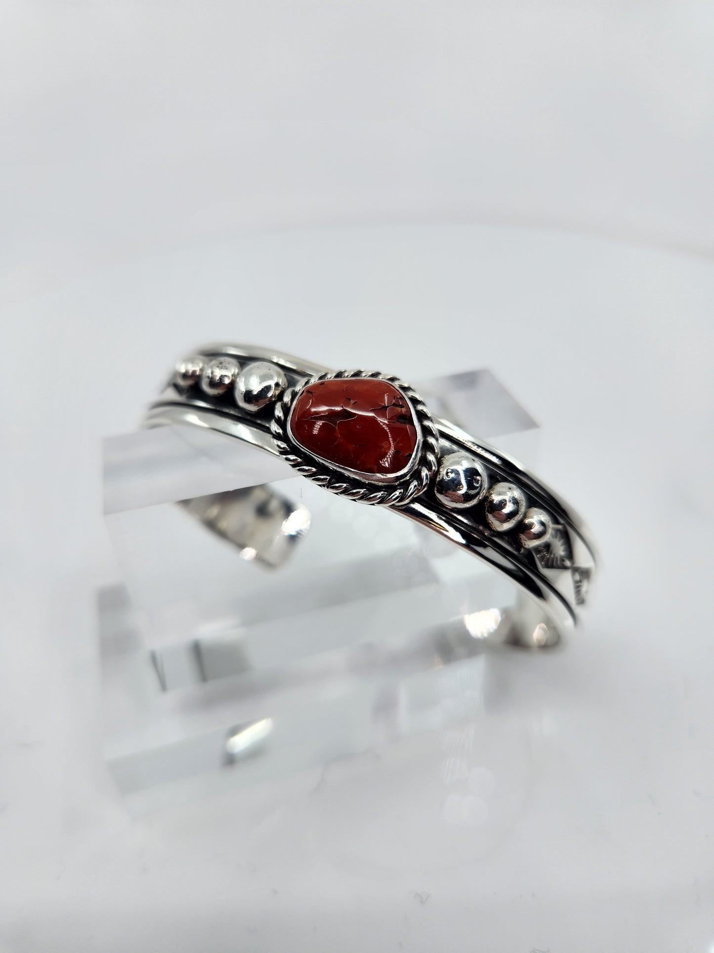 Desert Treasure: Red Coral Cuff, set in Sterling Silver