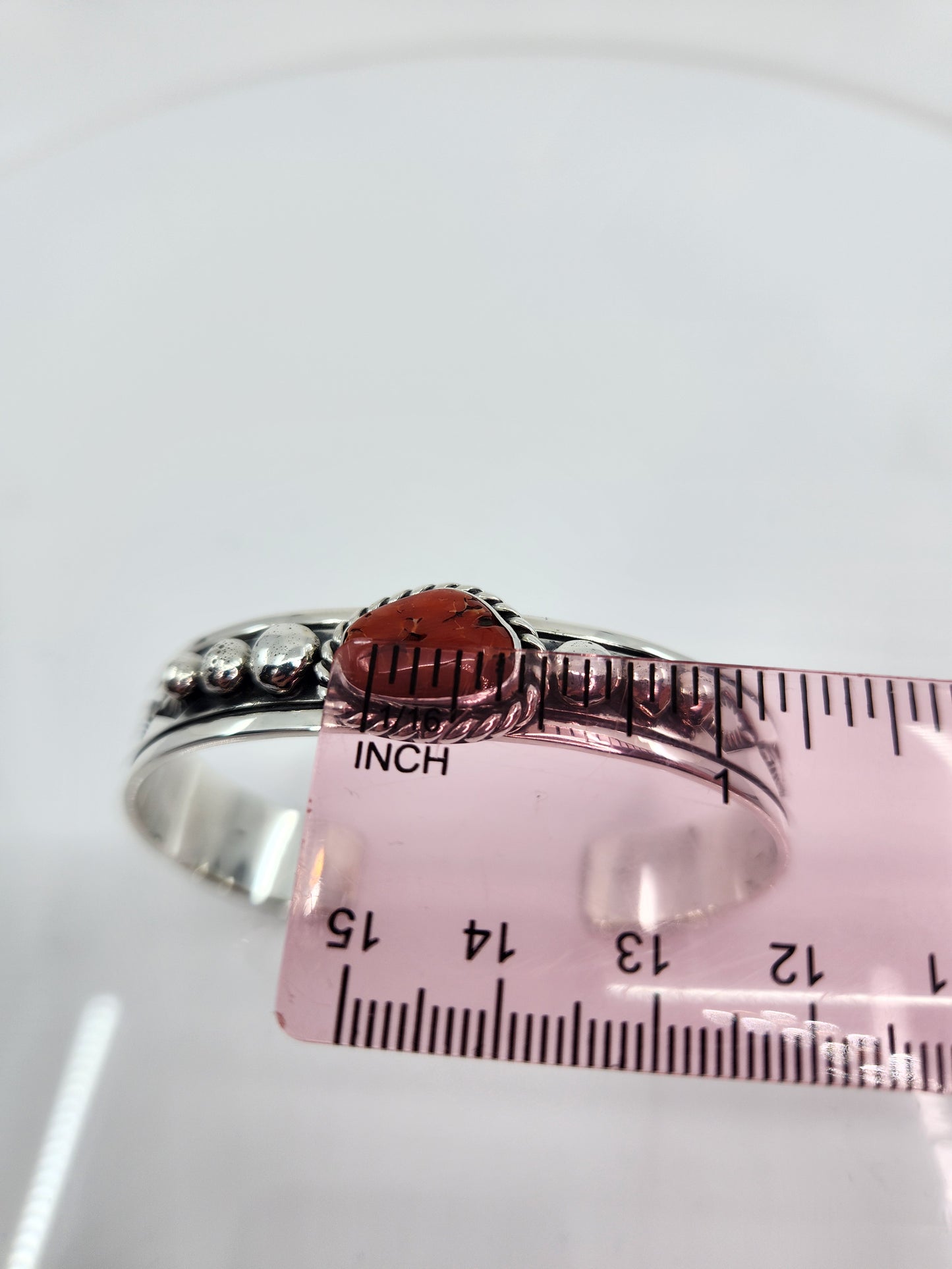 Desert Treasure: Red Coral Cuff, set in Sterling Silver