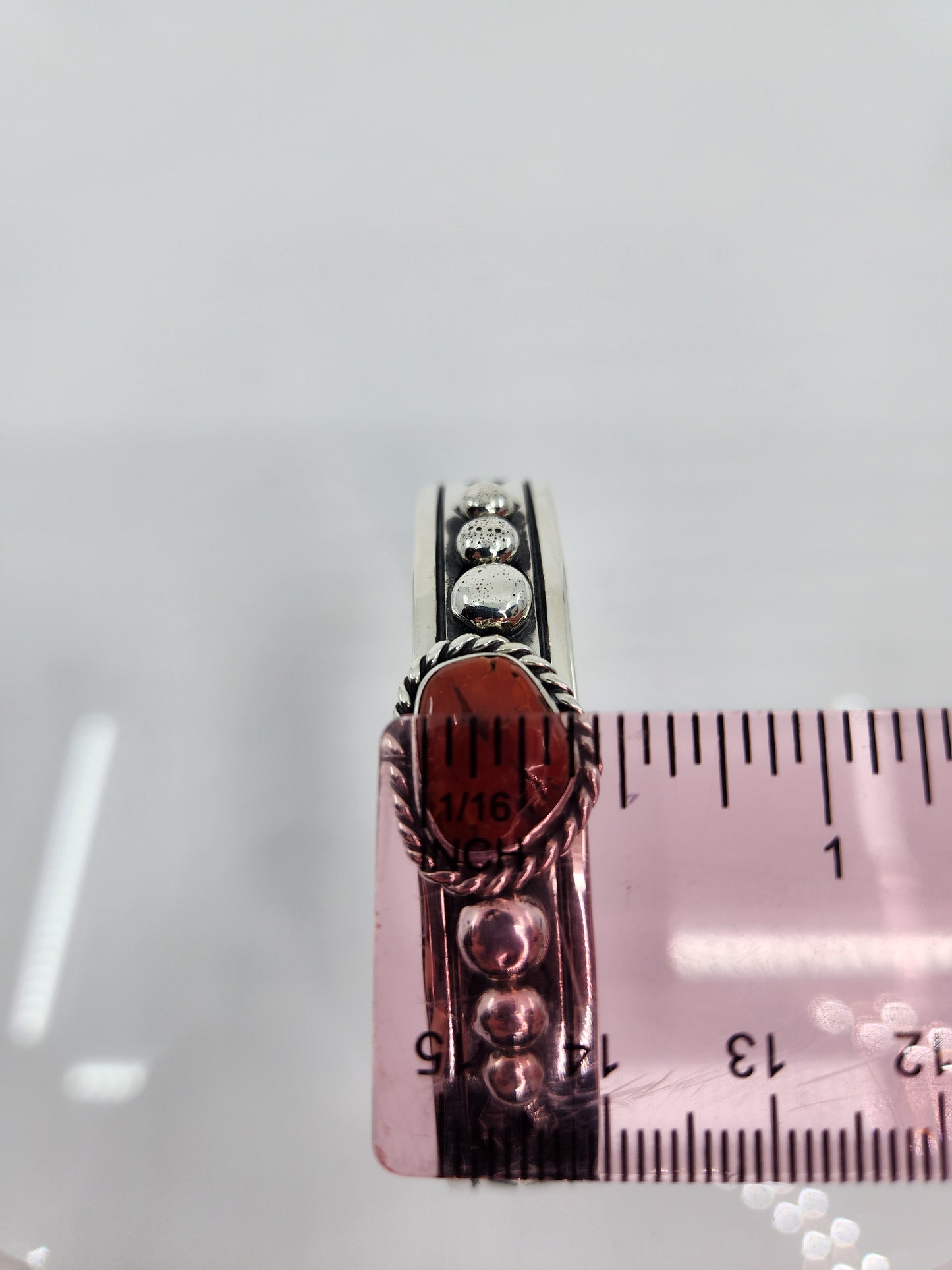 Desert Treasure: Red Coral Cuff, set in Sterling Silver