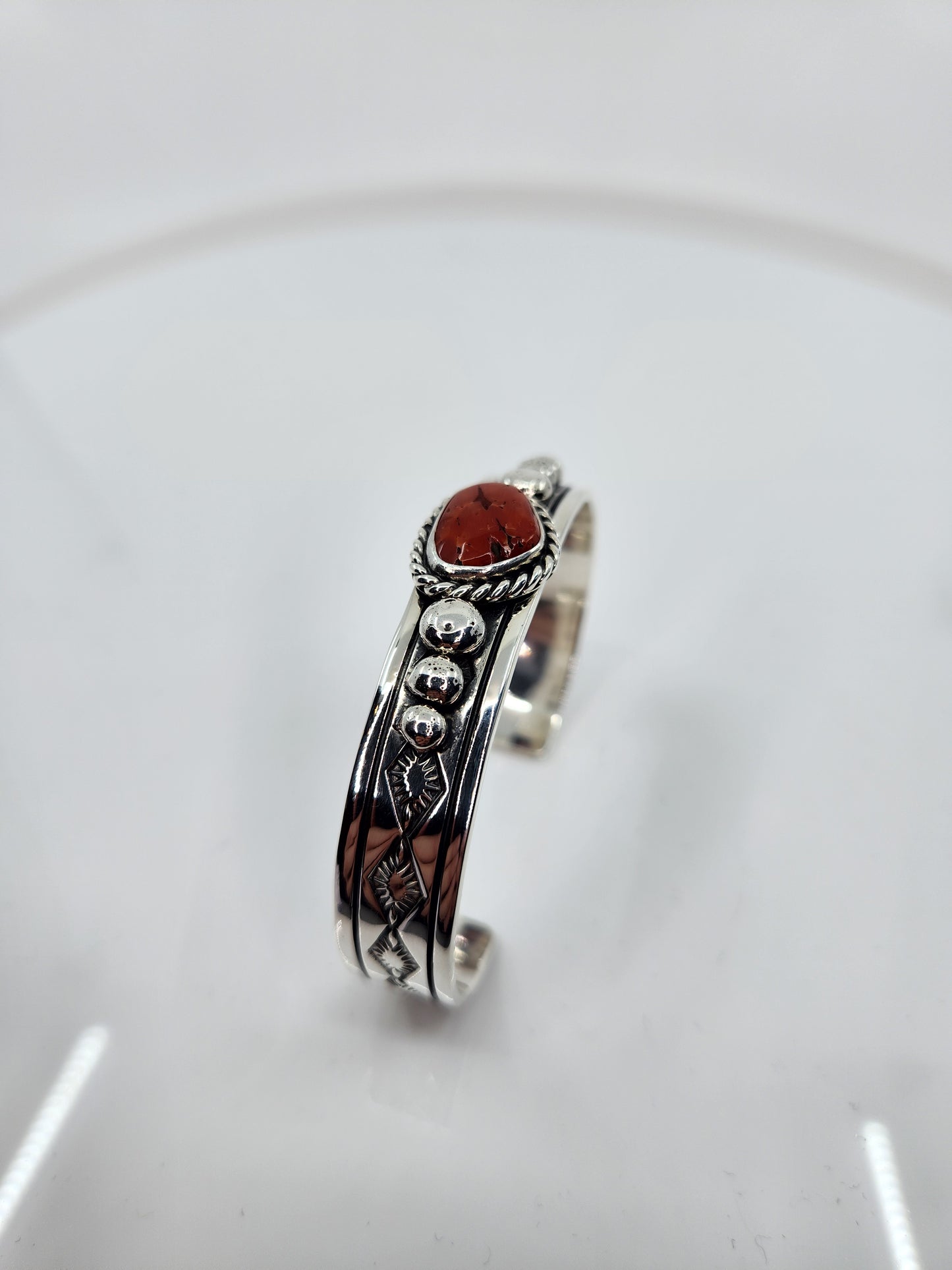 Desert Treasure: Red Coral Cuff, set in Sterling Silver