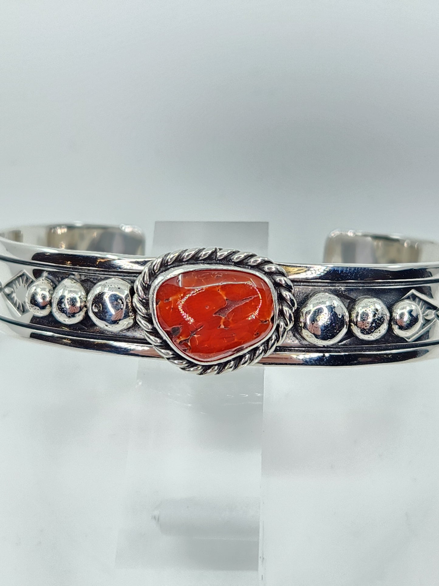 Desert Treasure: Red Coral Cuff, set in Sterling Silver