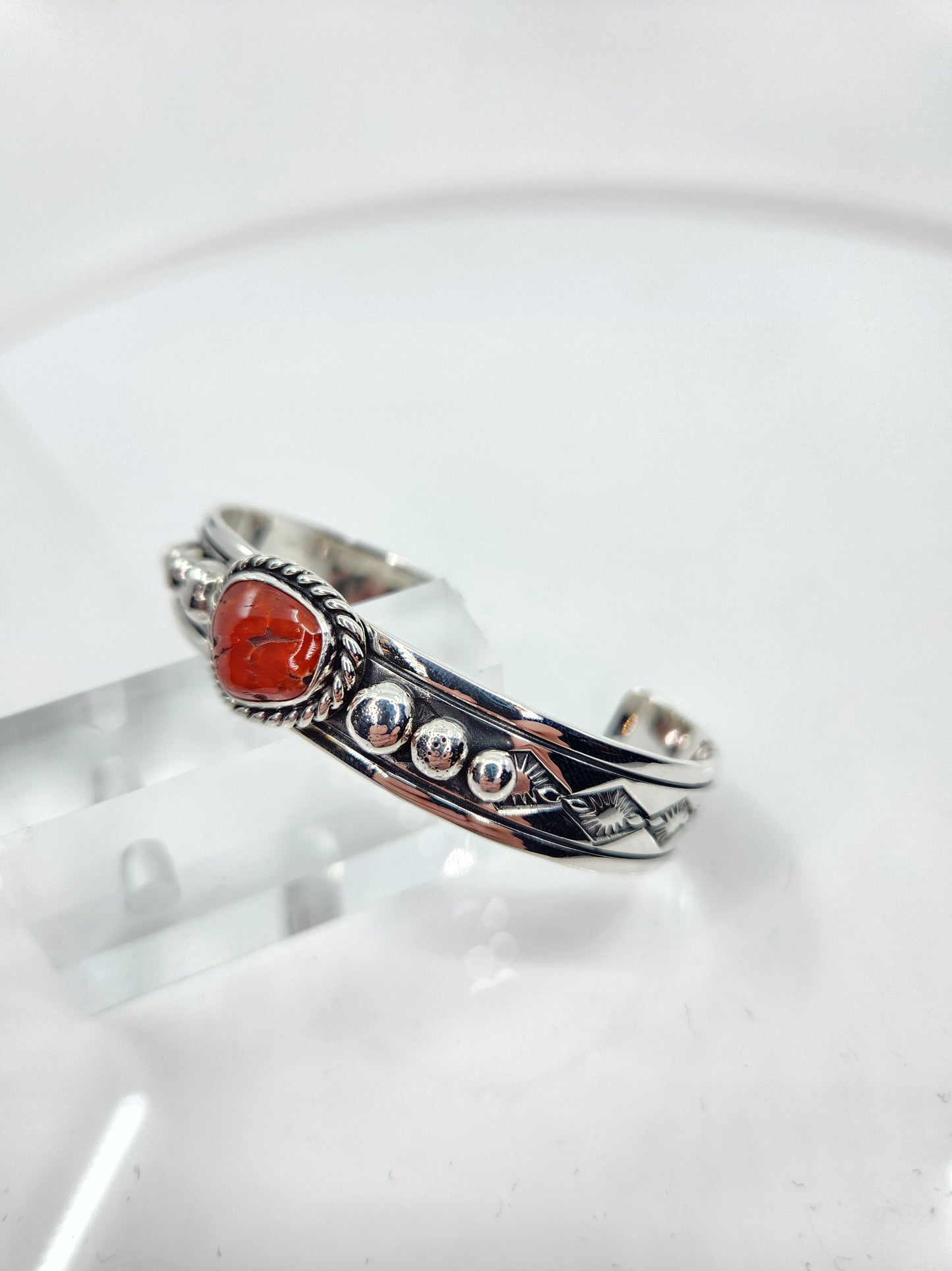 Desert Treasure: Red Coral Cuff, set in Sterling Silver