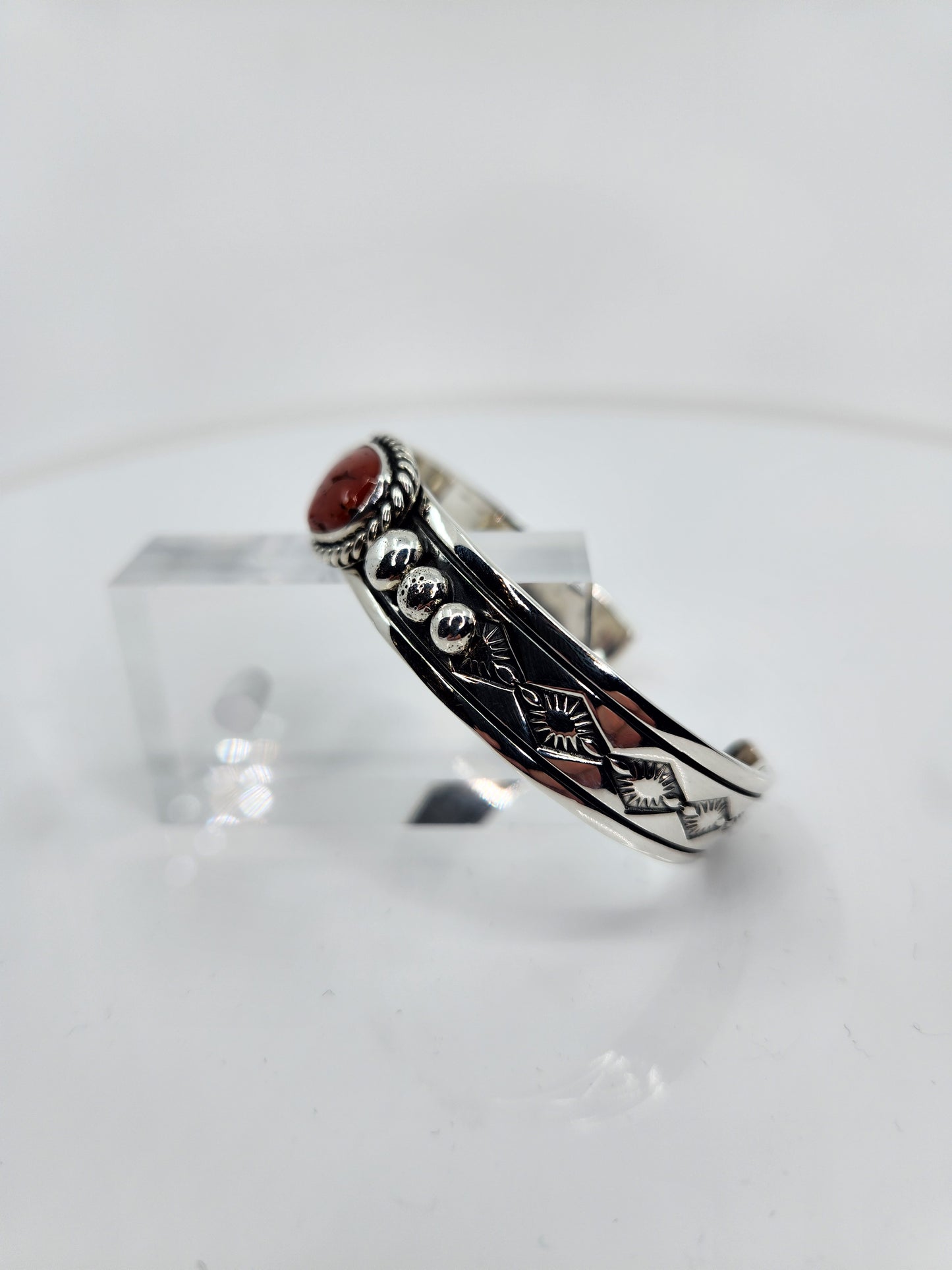 Desert Treasure: Red Coral Cuff, set in Sterling Silver