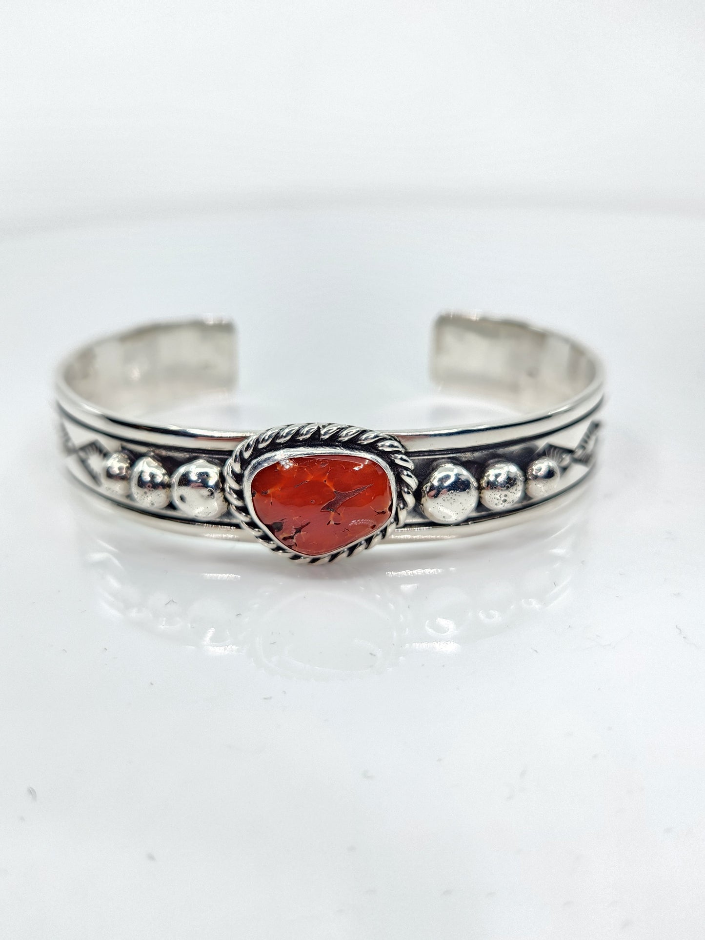 Desert Treasure: Red Coral Cuff, set in Sterling Silver