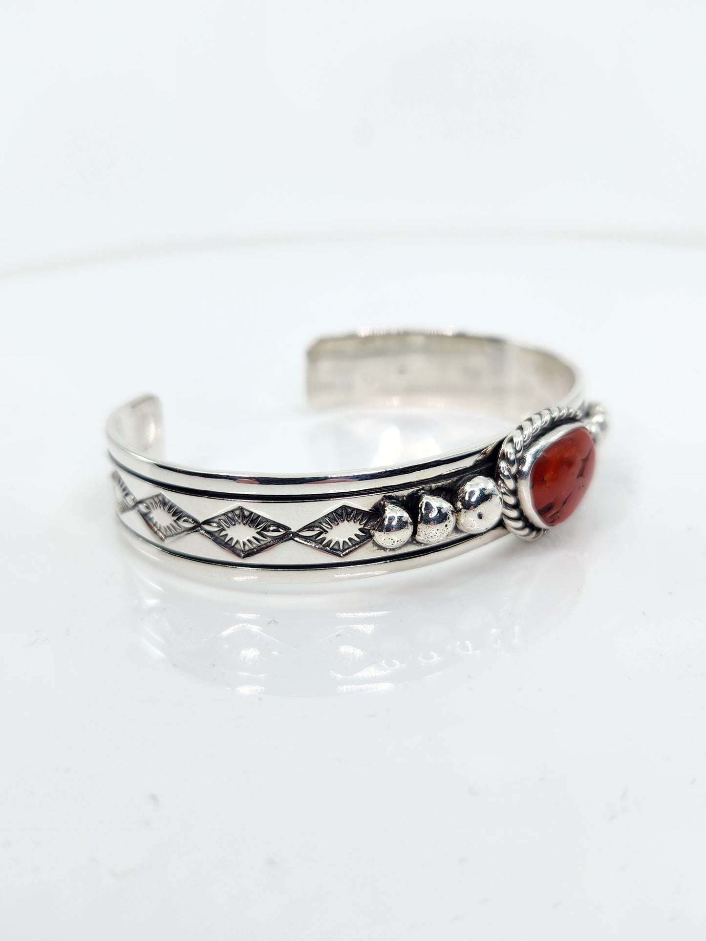 Desert Treasure: Red Coral Cuff, set in Sterling Silver