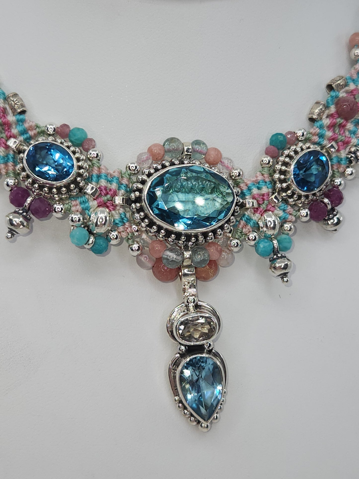 Isha Elafi - Blue Topaz and Amethyst Multicolor Knotwork Necklace