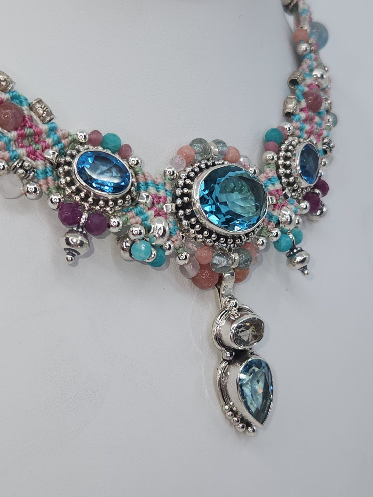 Isha Elafi - Blue Topaz and Amethyst Multicolor Knotwork Necklace