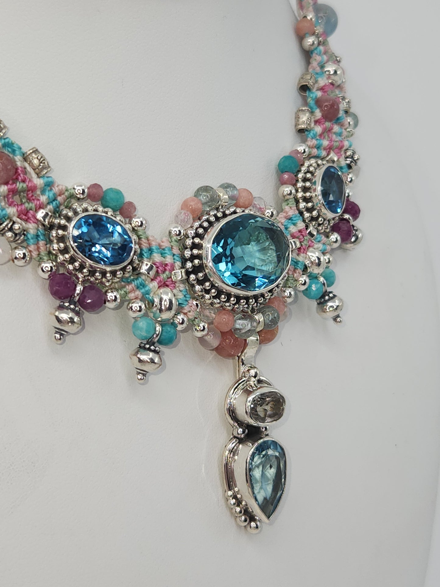 Isha Elafi - Blue Topaz and Amethyst Multicolor Knotwork Necklace