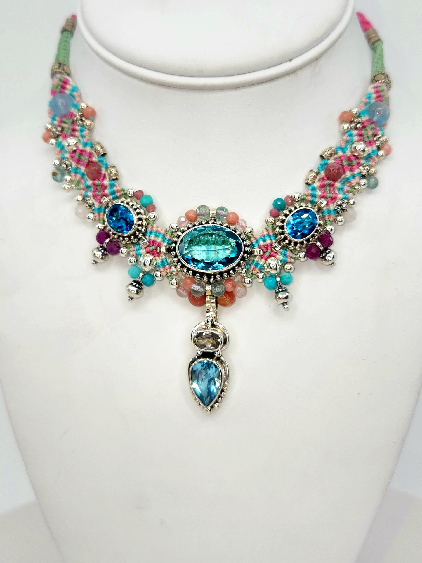 Isha Elafi - Blue Topaz and Amethyst Multicolor Knotwork Necklace