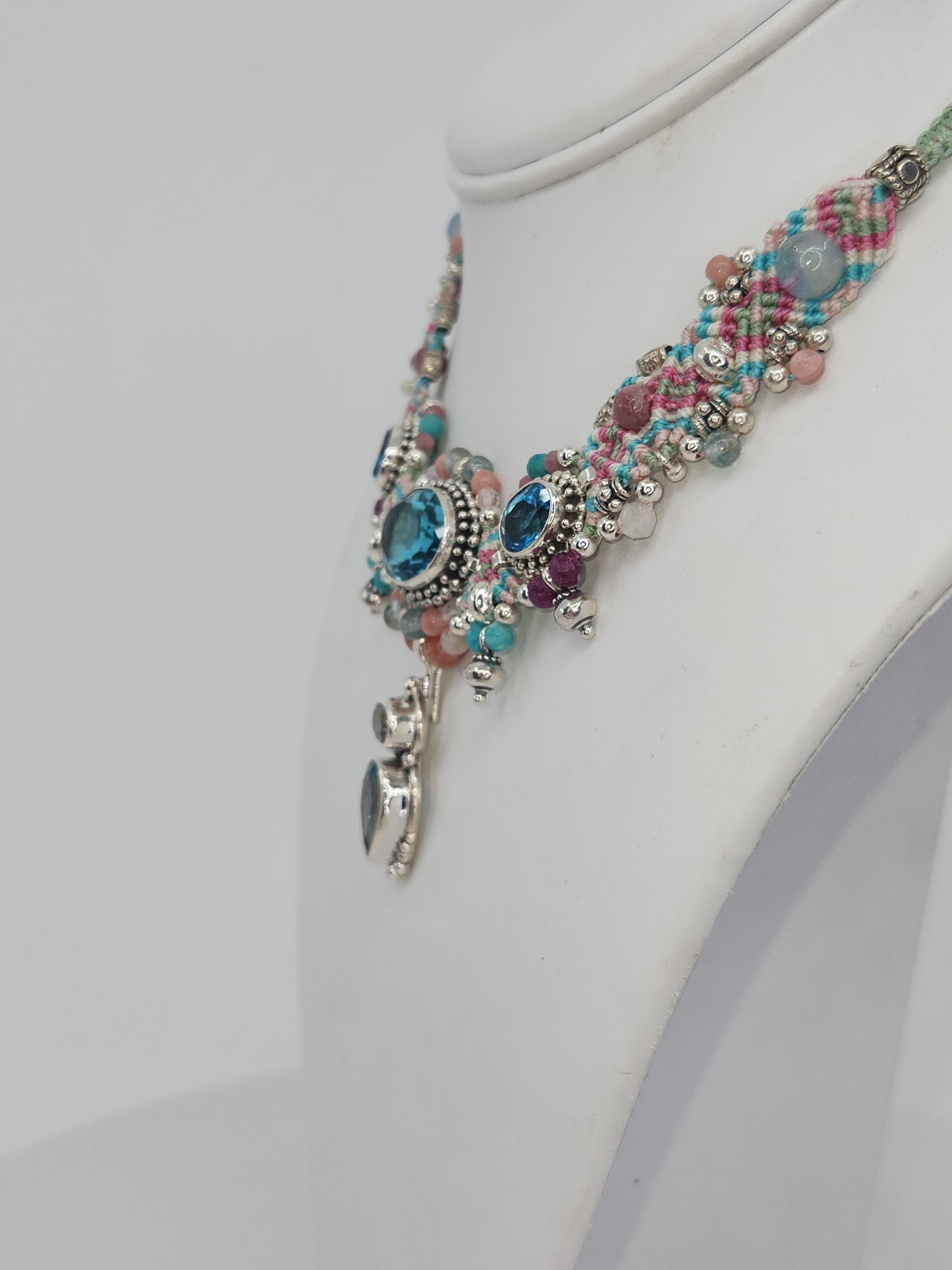Isha Elafi - Blue Topaz and Amethyst Multicolor Knotwork Necklace