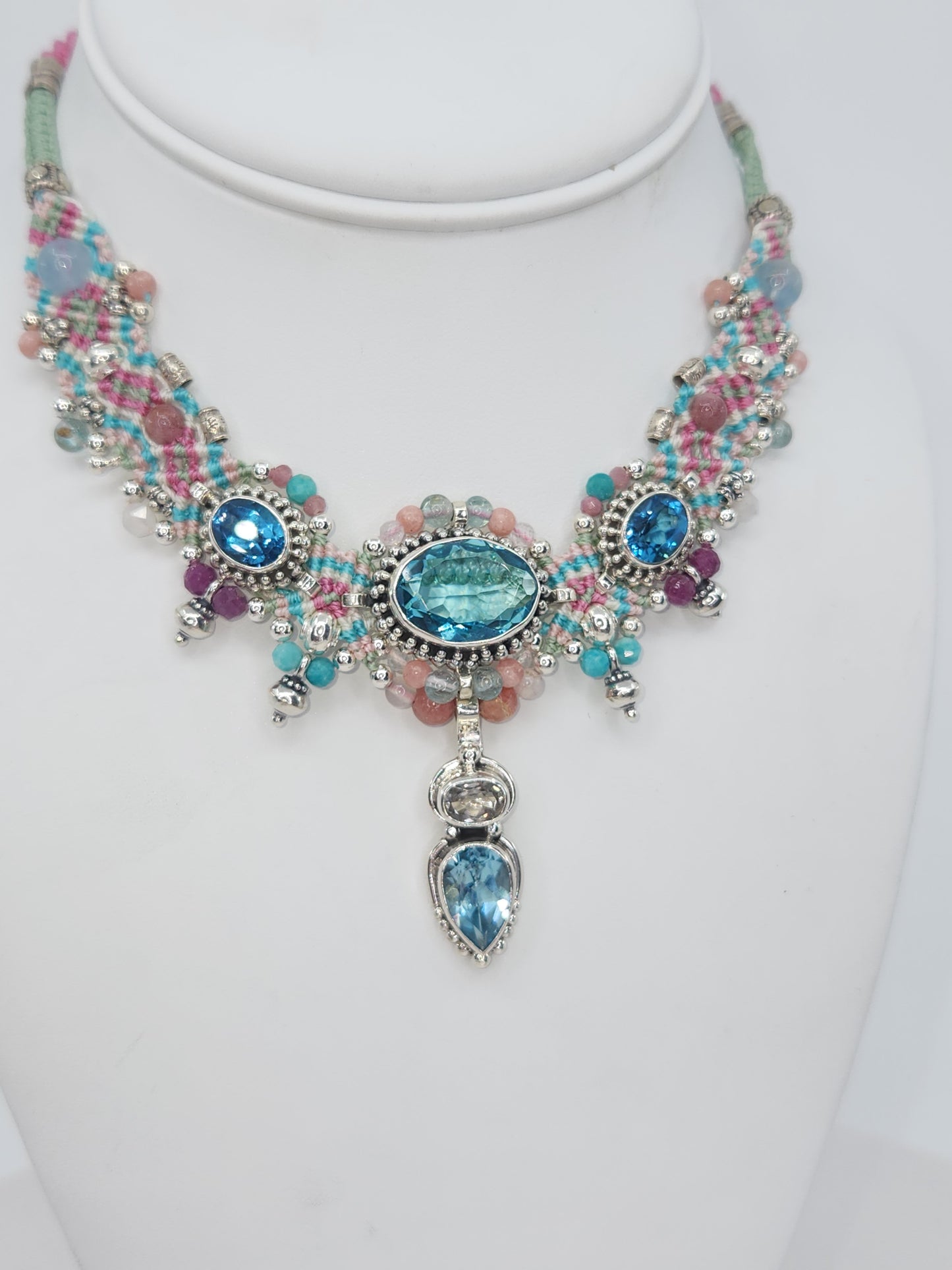 Isha Elafi - Blue Topaz and Amethyst Multicolor Knotwork Necklace