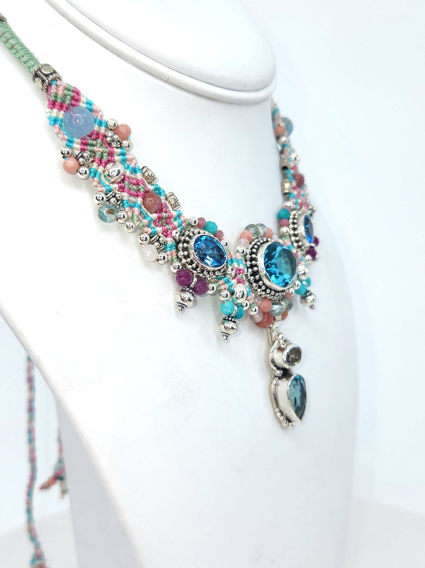 Isha Elafi - Blue Topaz and Amethyst Multicolor Knotwork Necklace