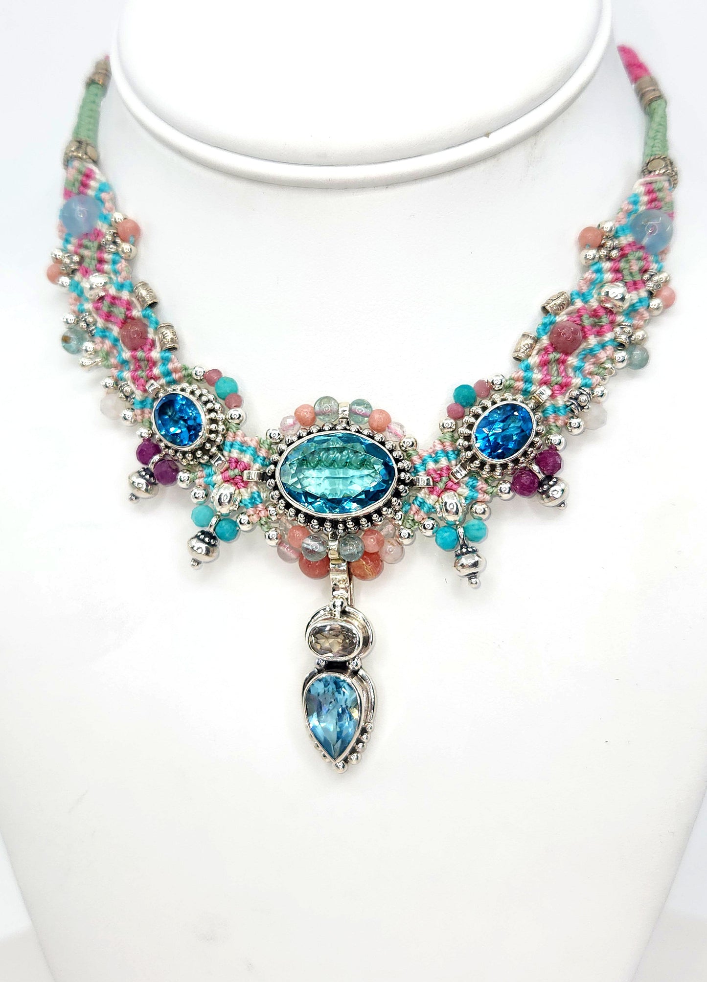 Isha Elafi - Blue Topaz and Amethyst Multicolor Knotwork Necklace