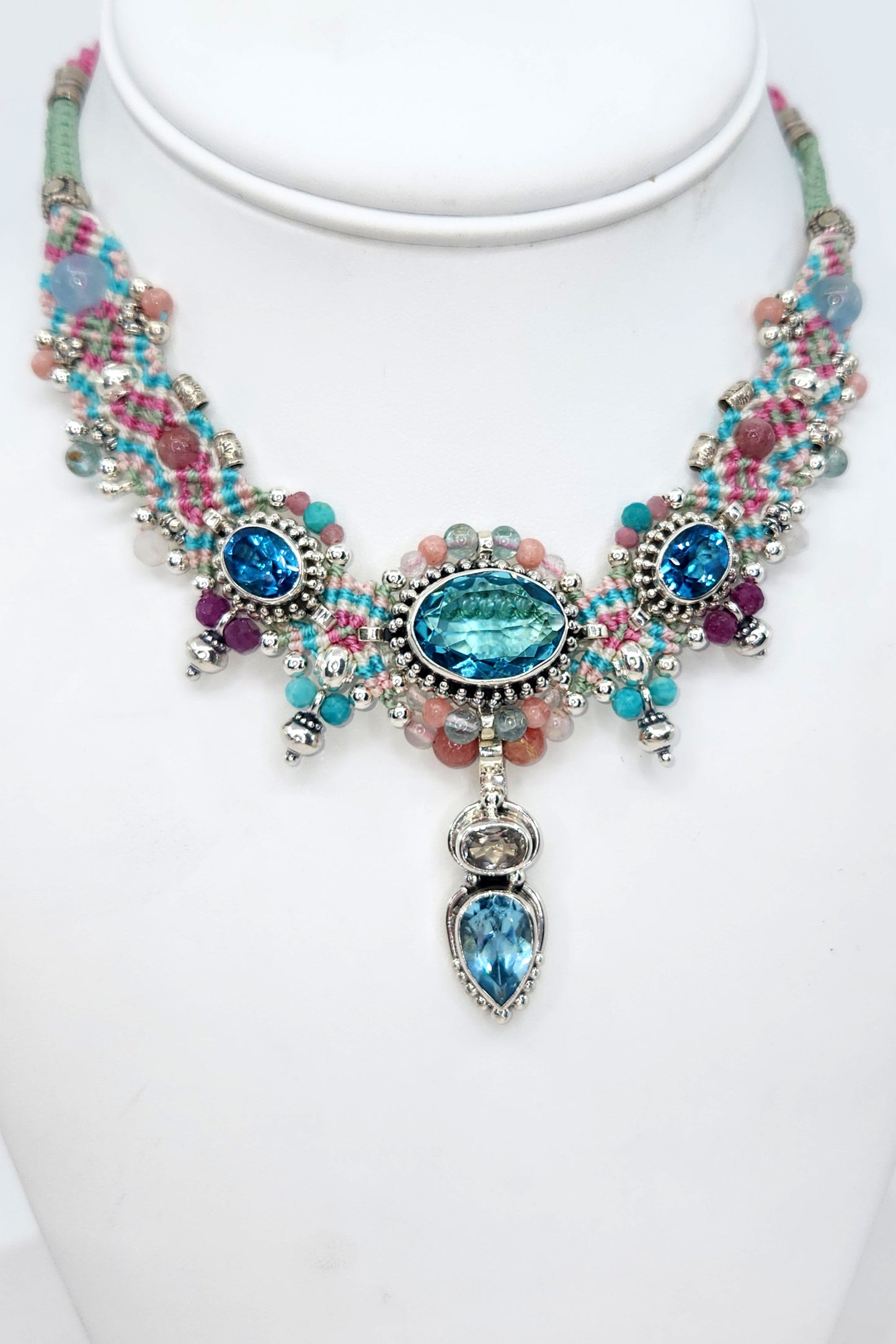 Isha Elafi - Blue Topaz and Amethyst Multicolor Knotwork Necklace