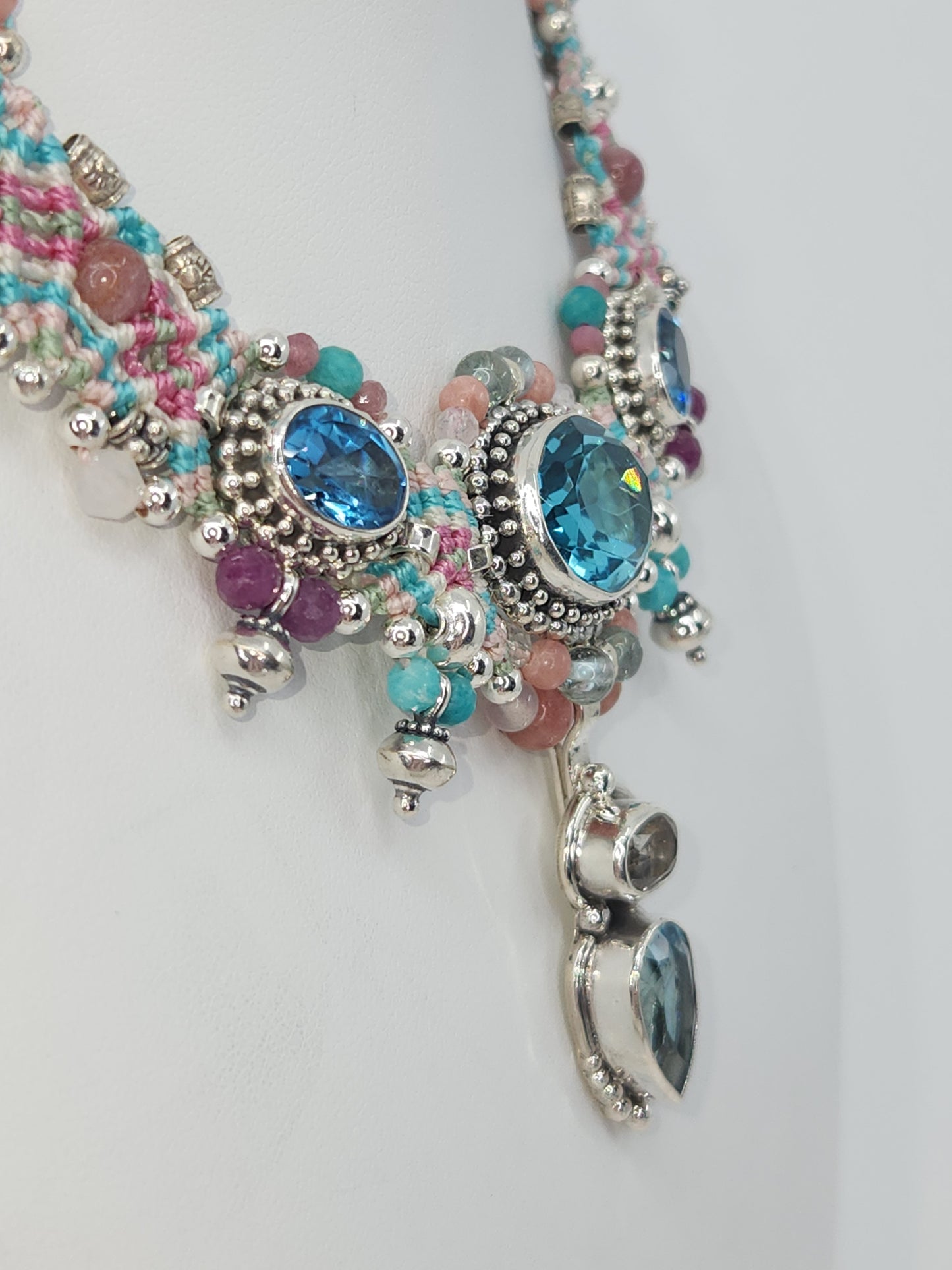 Isha Elafi - Blue Topaz and Amethyst Multicolor Knotwork Necklace