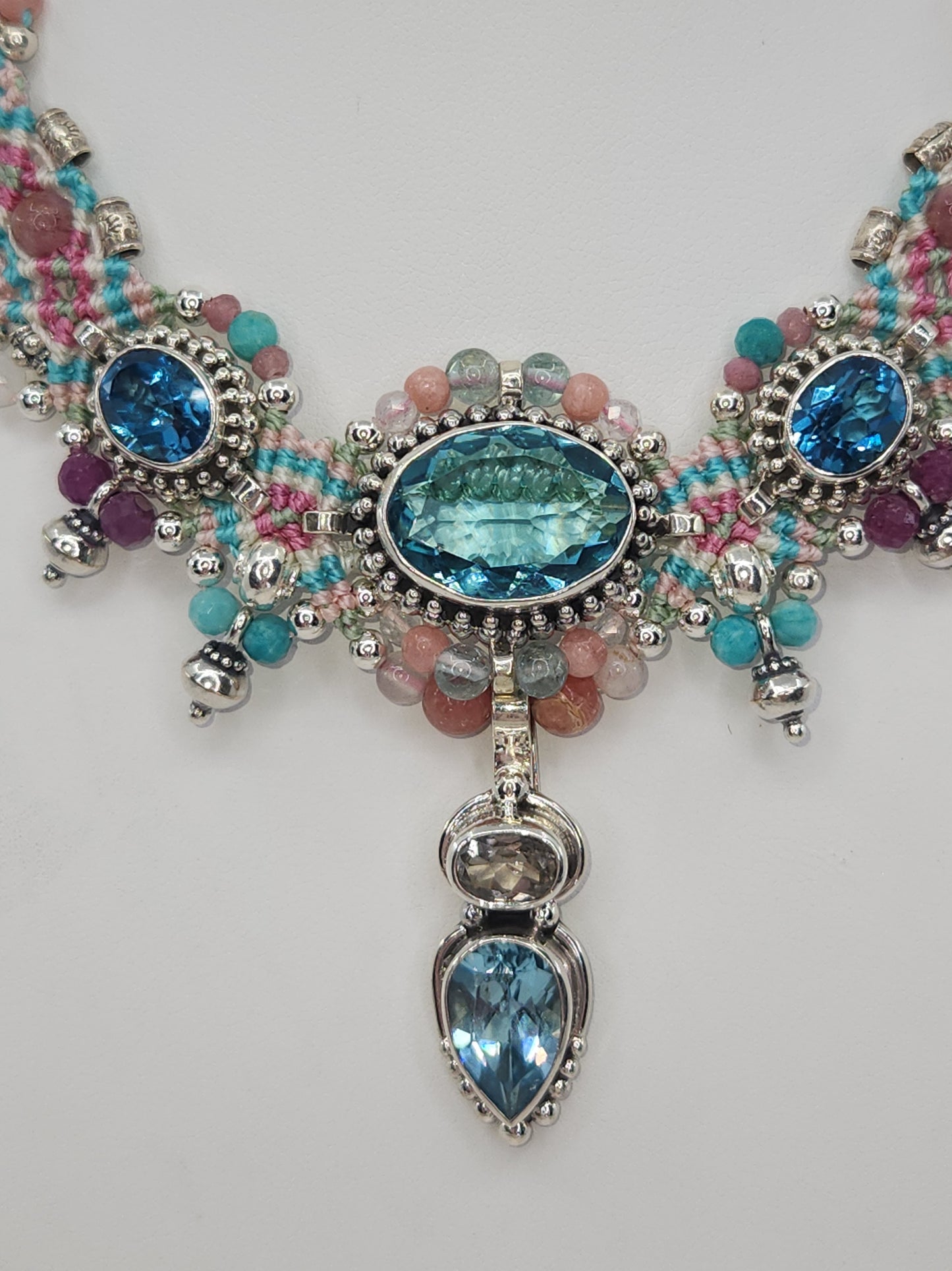 Isha Elafi - Blue Topaz and Amethyst Multicolor Knotwork Necklace