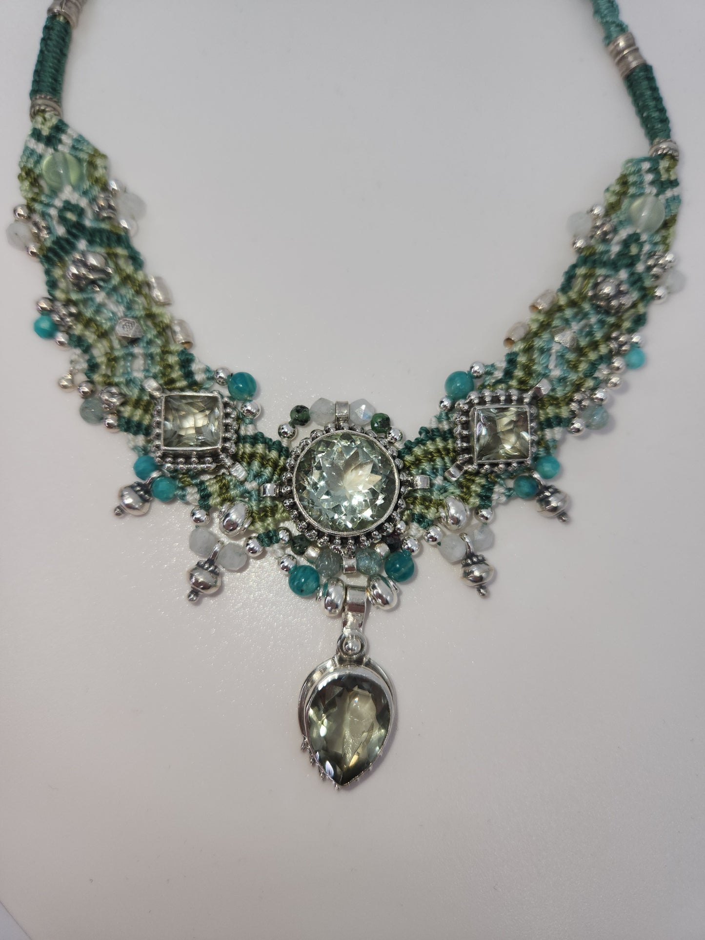 Isha Elafi - Green Amethyst Multicolor Knotwork Necklace