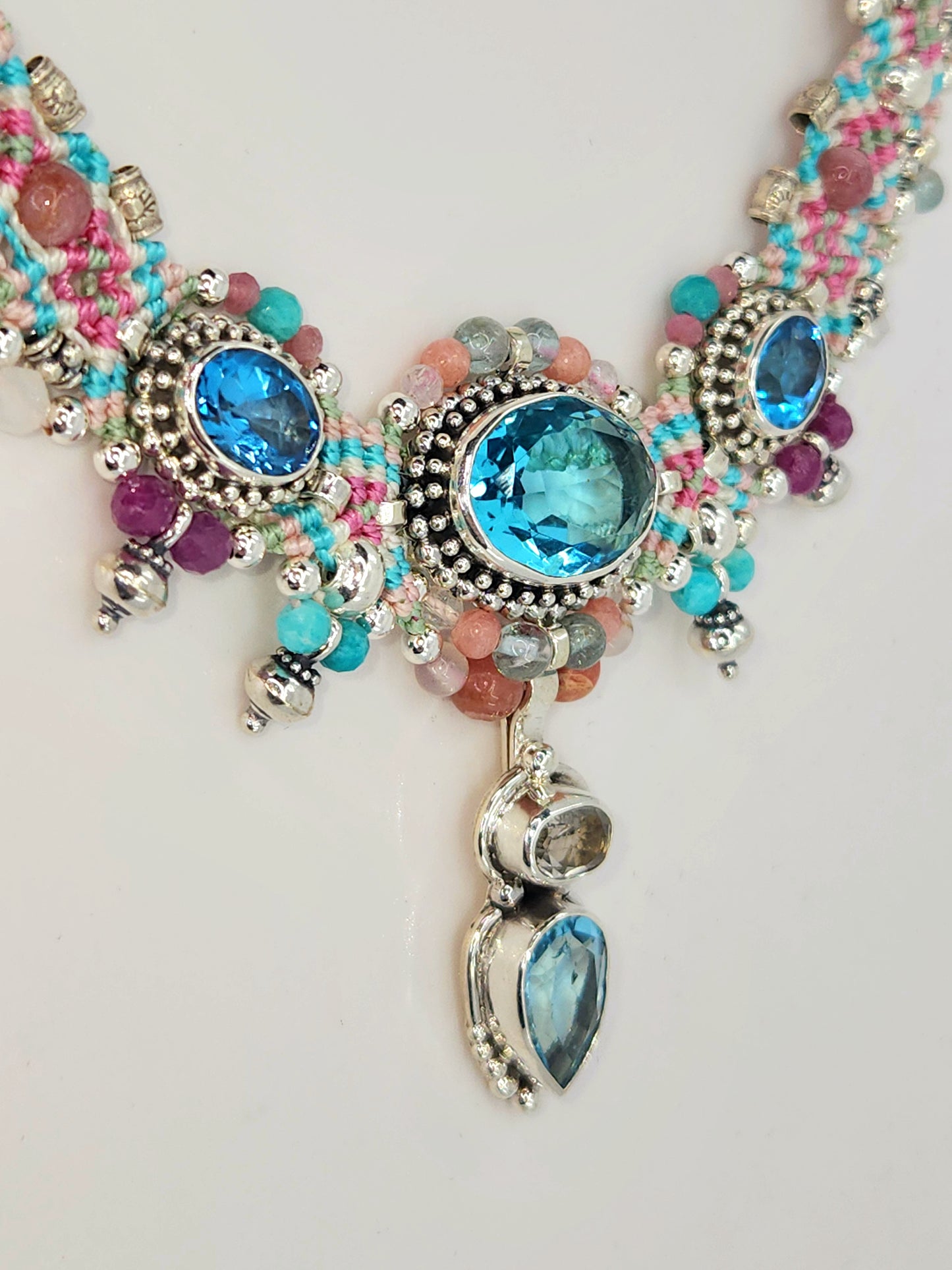Isha Elafi - Blue Topaz and Amethyst Multicolor Knotwork Necklace