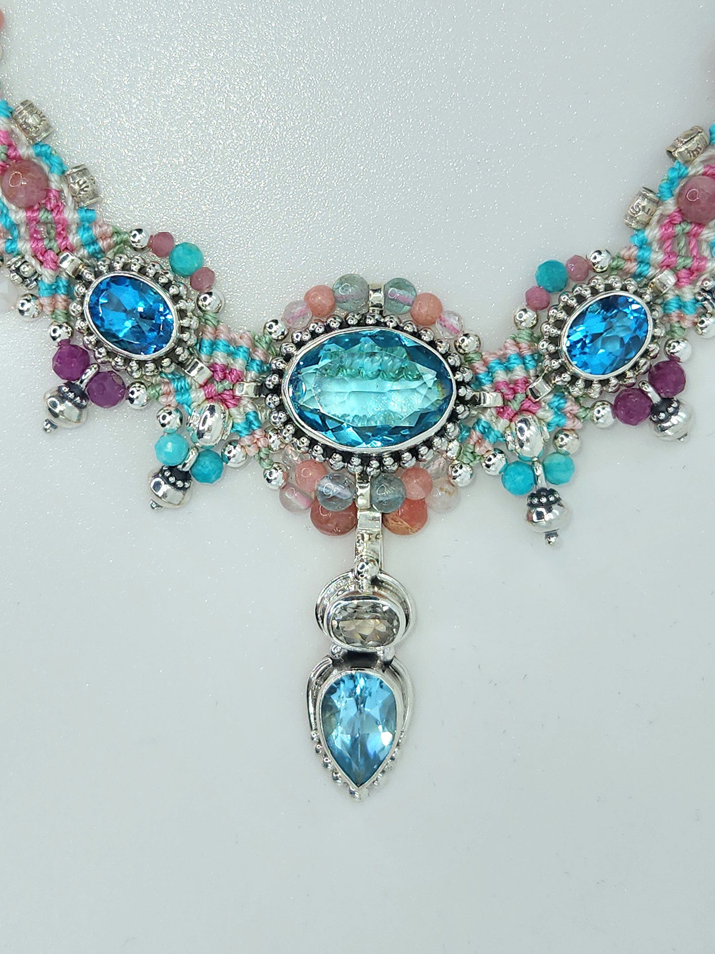 Isha Elafi - Blue Topaz and Amethyst Multicolor Knotwork Necklace