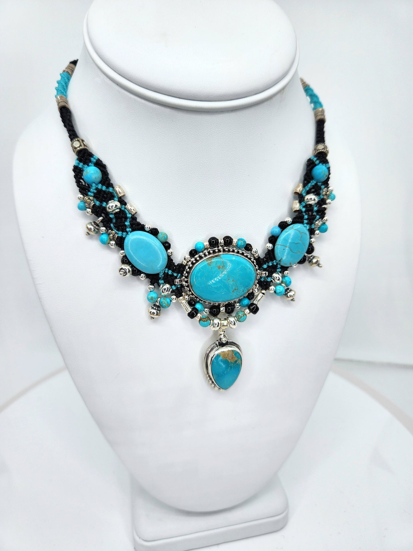 Isha Elafi - Multiple Turquoise with Black Knotwork Necklace