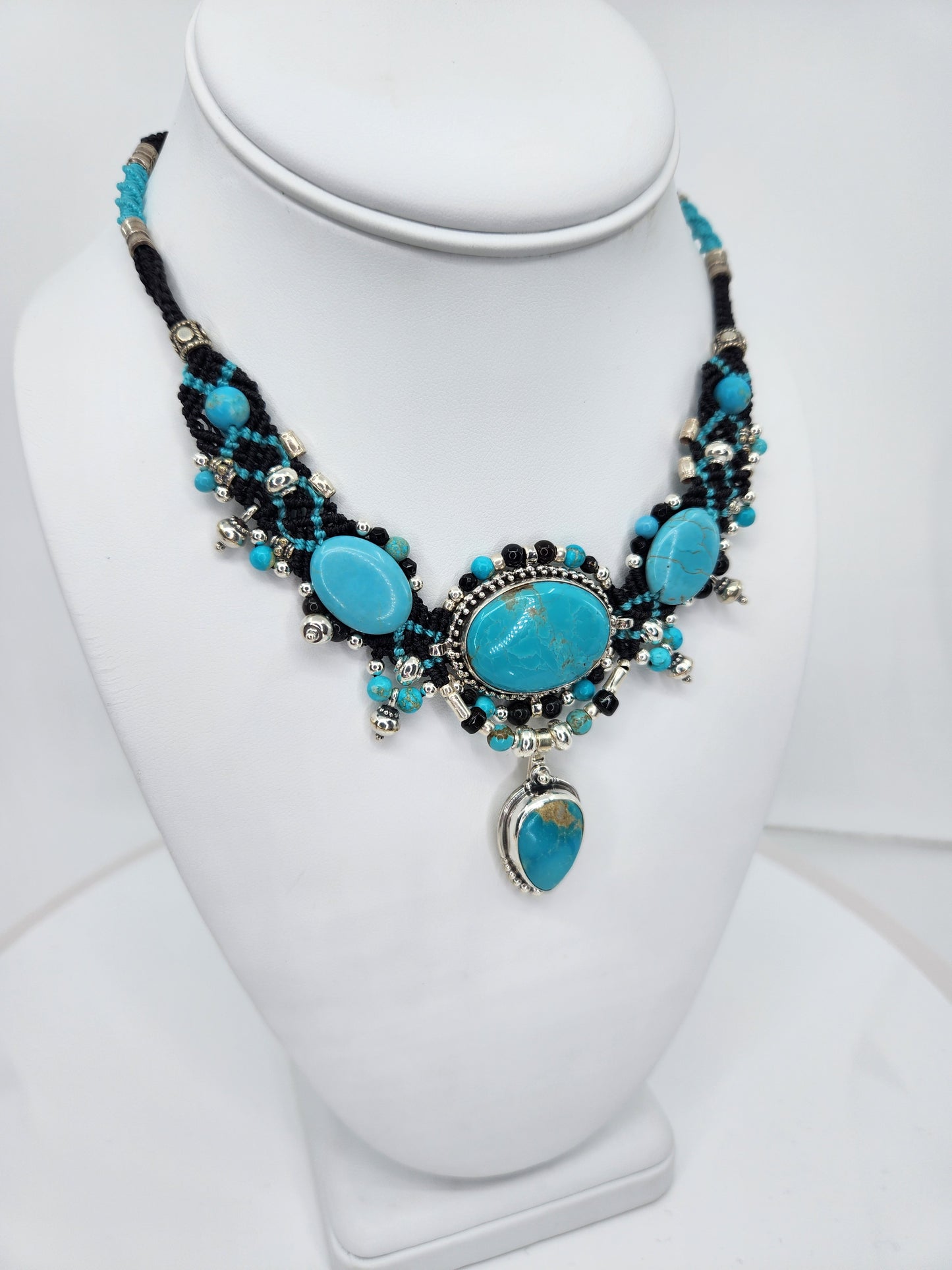 Isha Elafi - Multiple Turquoise with Black Knotwork Necklace