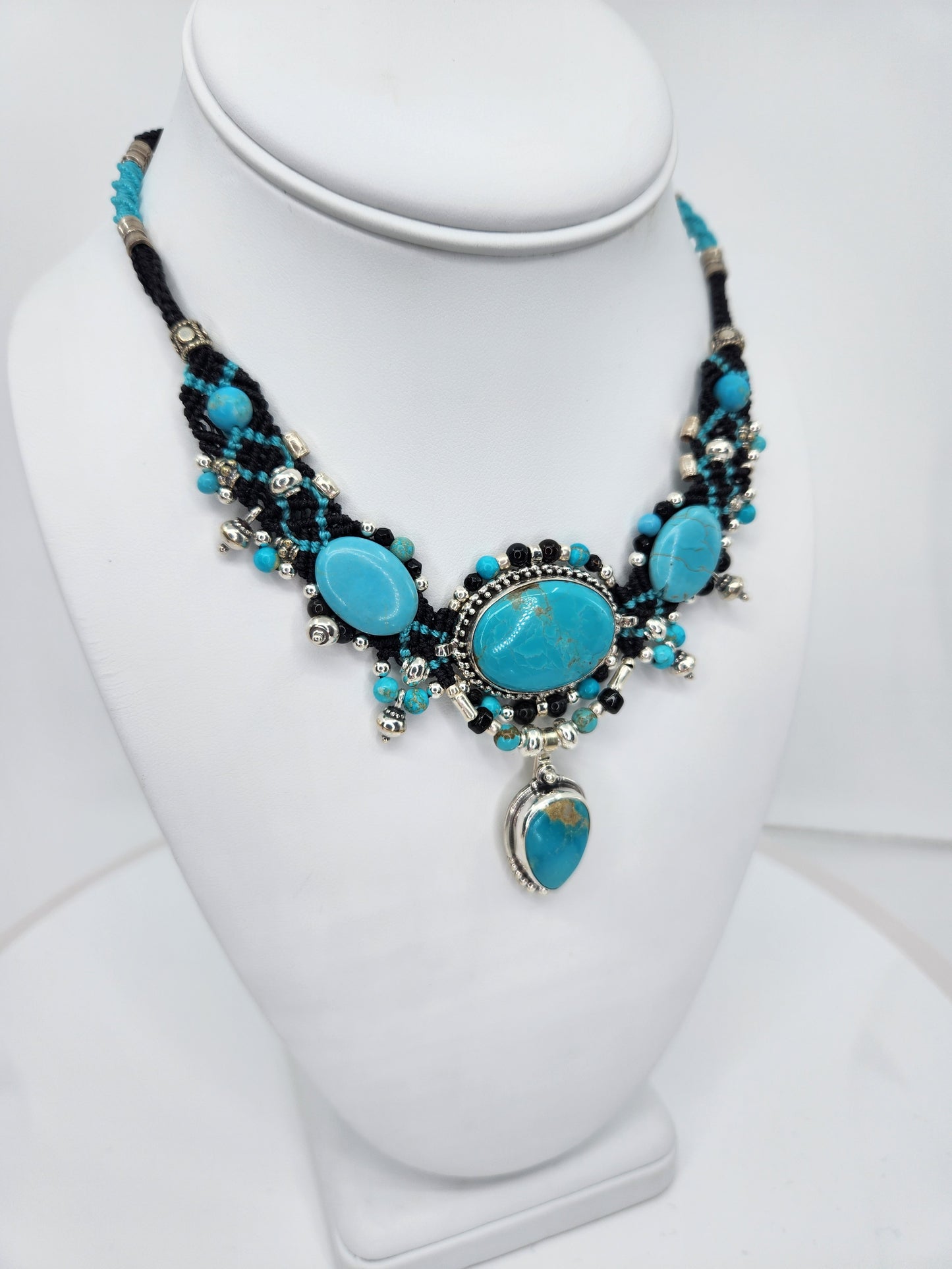 Isha Elafi - Multiple Turquoise with Black Knotwork Necklace