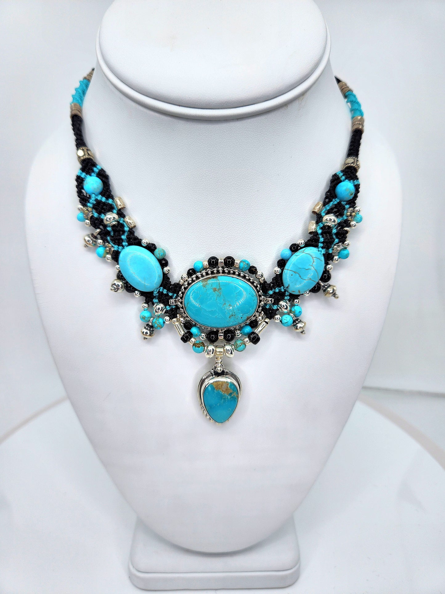 Isha Elafi - Multiple Turquoise with Black Knotwork Necklace
