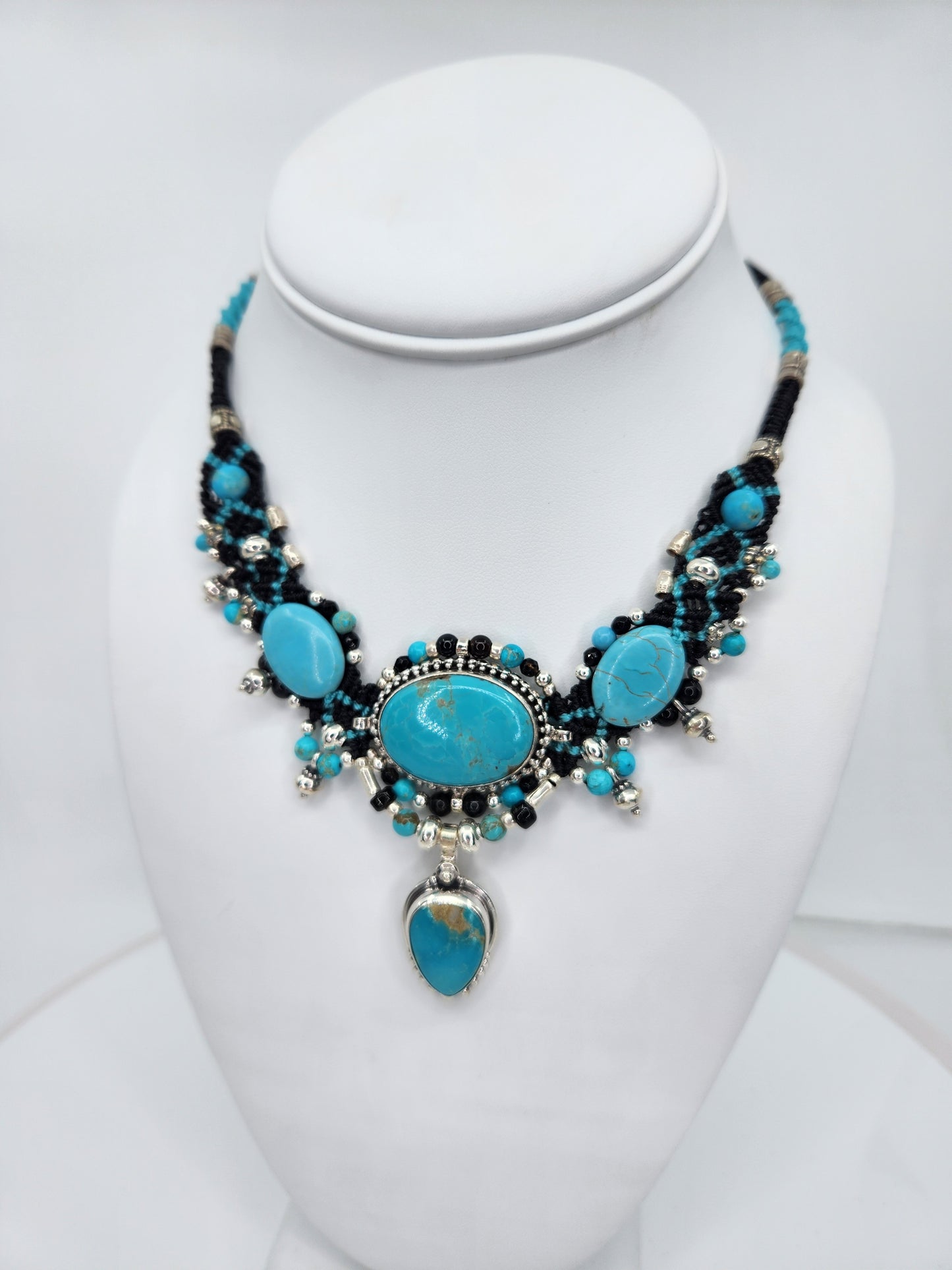 Isha Elafi - Multiple Turquoise with Black Knotwork Necklace