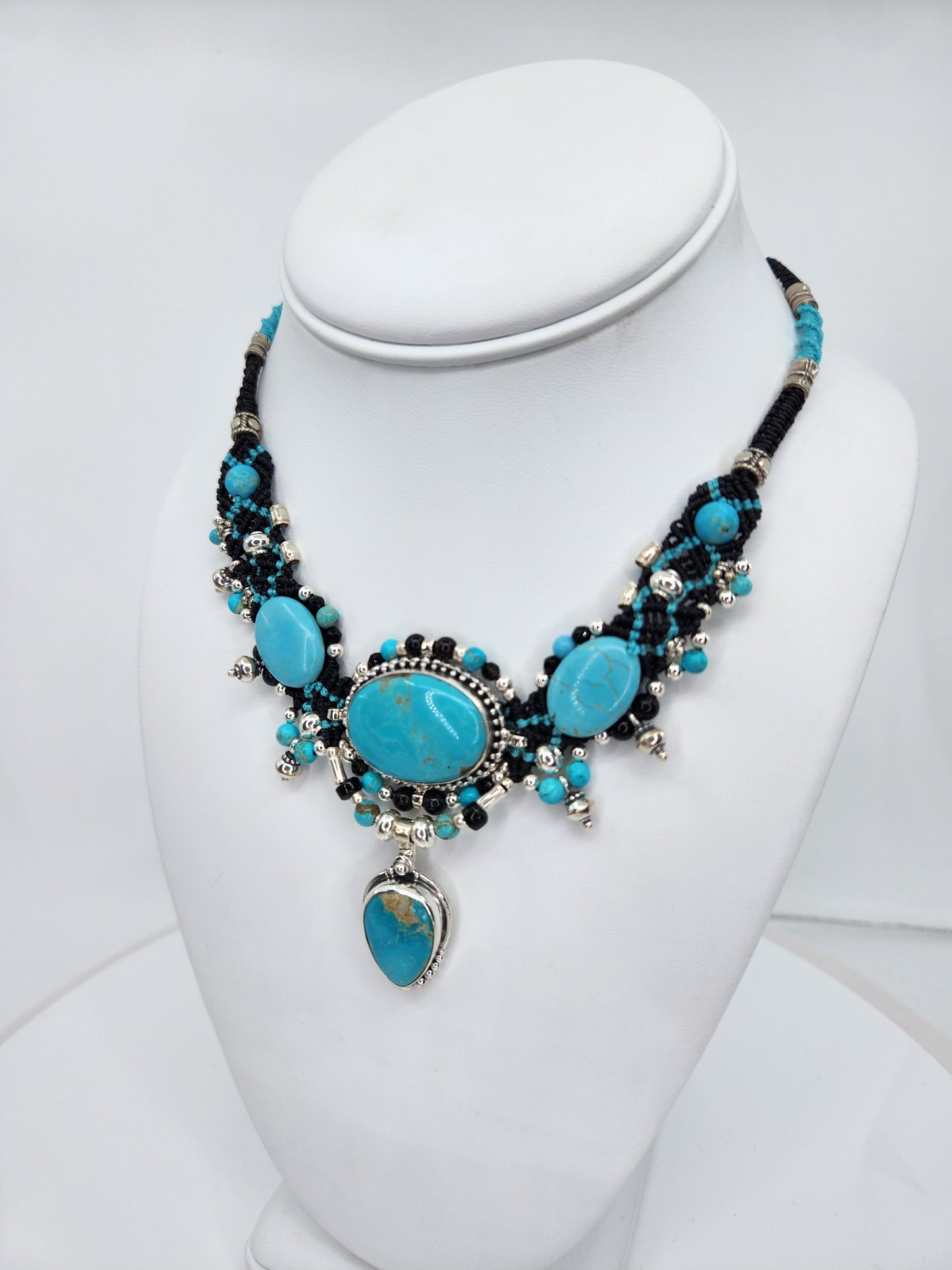 Isha Elafi - Multiple Turquoise with Black Knotwork Necklace