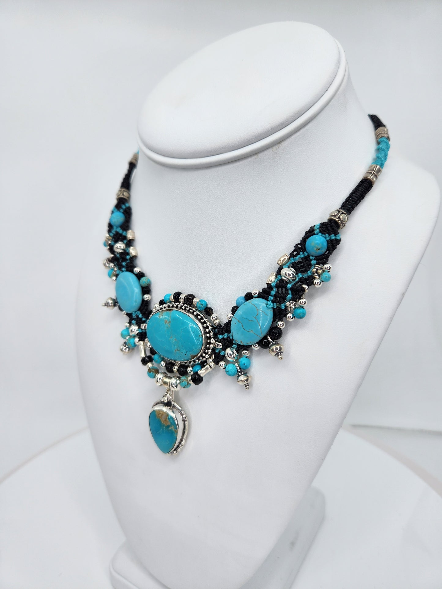 Isha Elafi - Multiple Turquoise with Black Knotwork Necklace