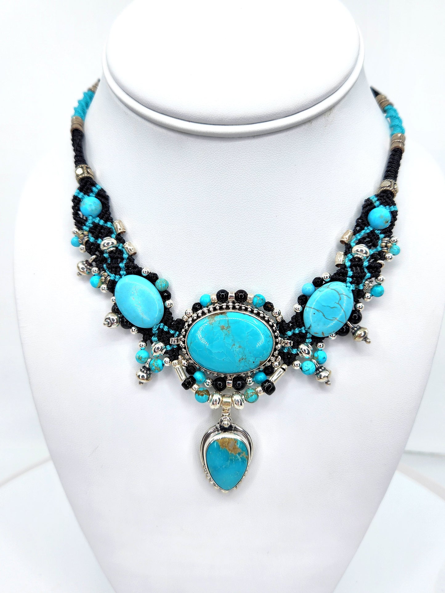 Isha Elafi - Multiple Turquoise with Black Knotwork Necklace
