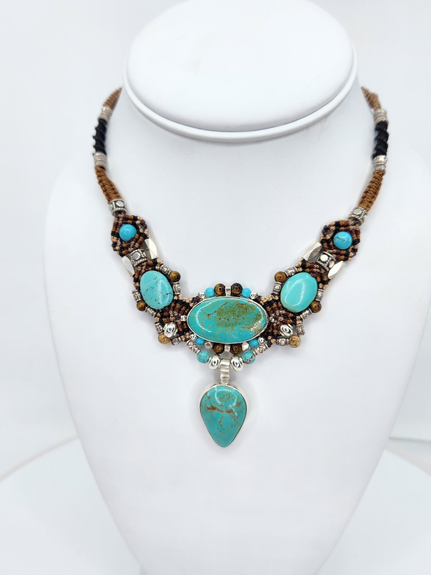 Isha Elafi - Turquoise and Brown Knotwork Necklace