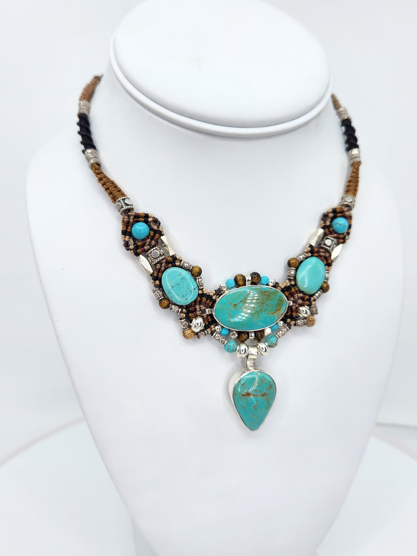 Isha Elafi - Turquoise and Brown Knotwork Necklace
