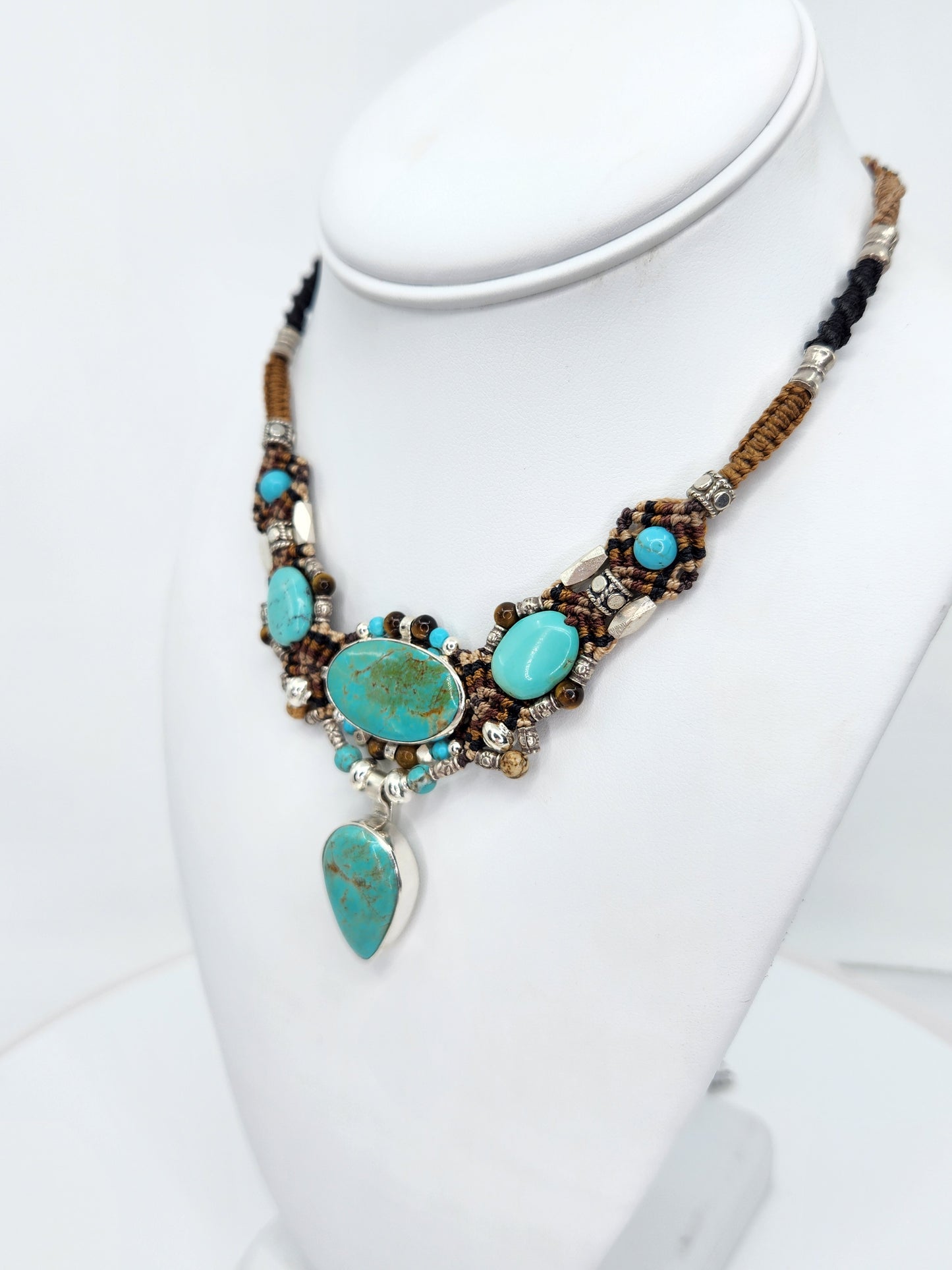 Isha Elafi - Turquoise and Brown Knotwork Necklace