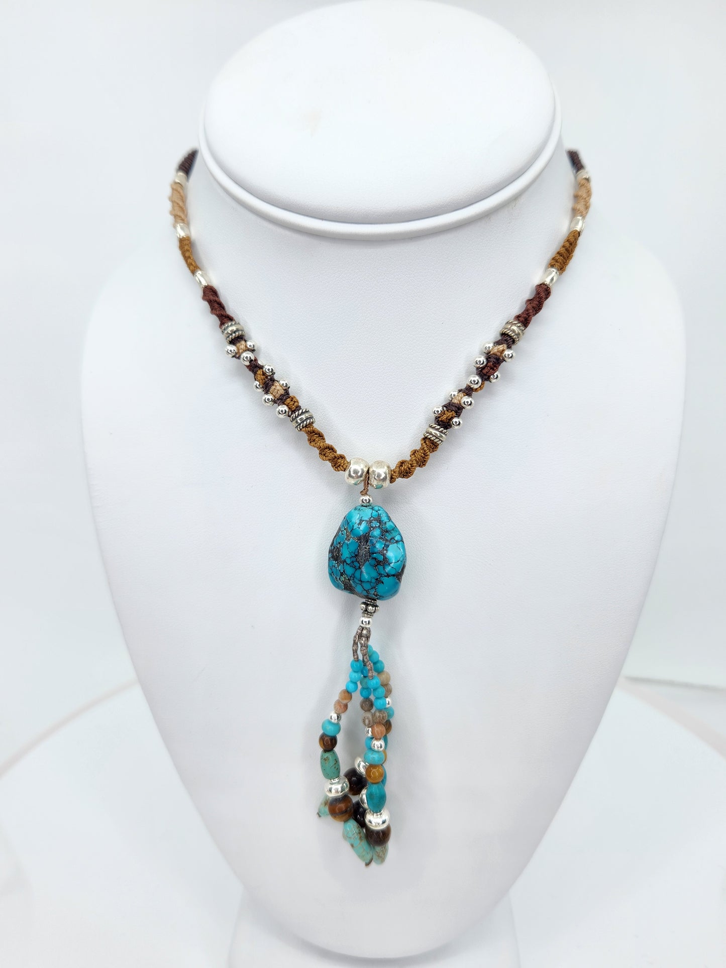 Isha Elafi - Turquoise Tassel With Brown Knotwork Necklace