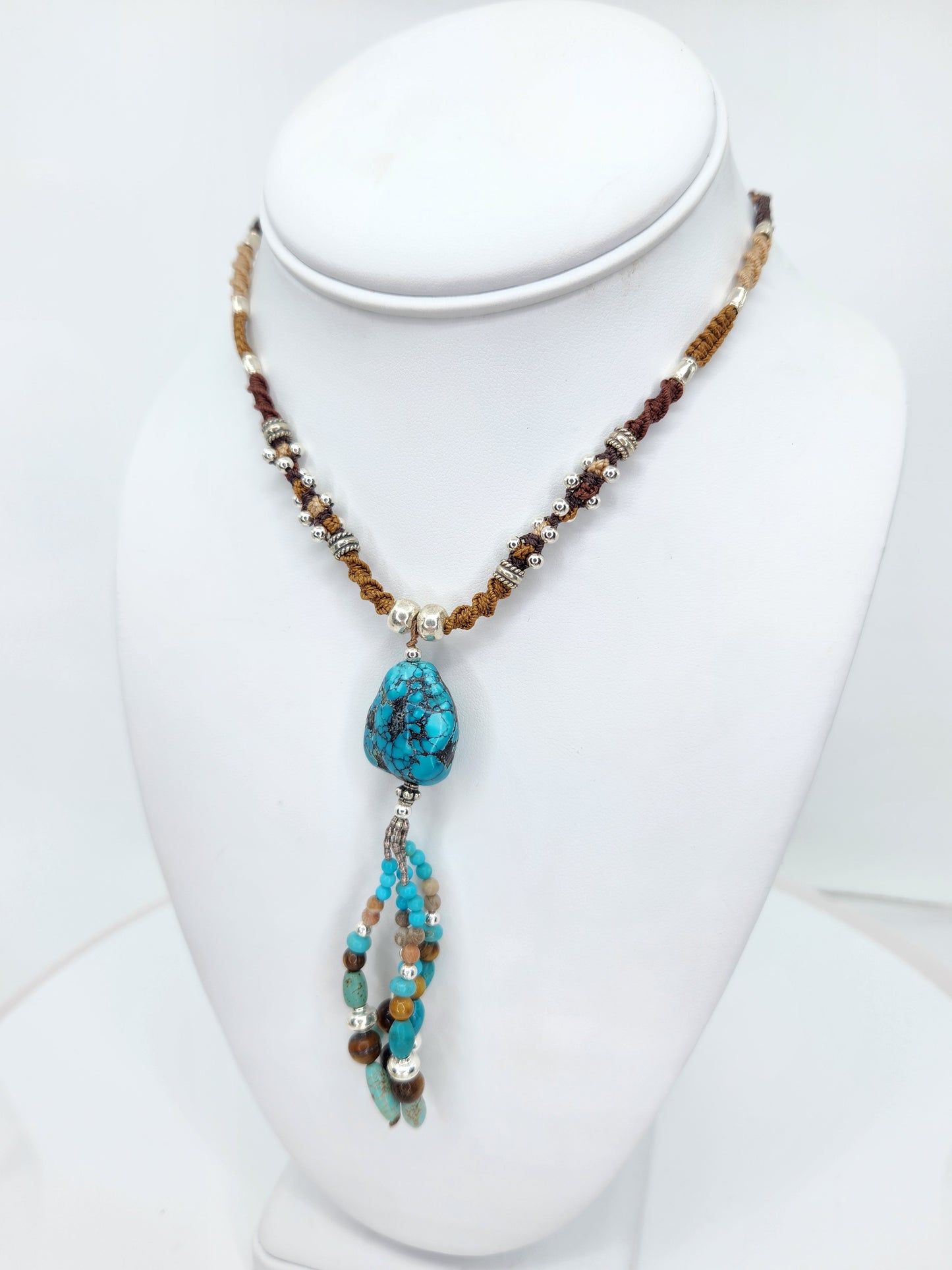 Isha Elafi - Turquoise Tassel With Brown Knotwork Necklace