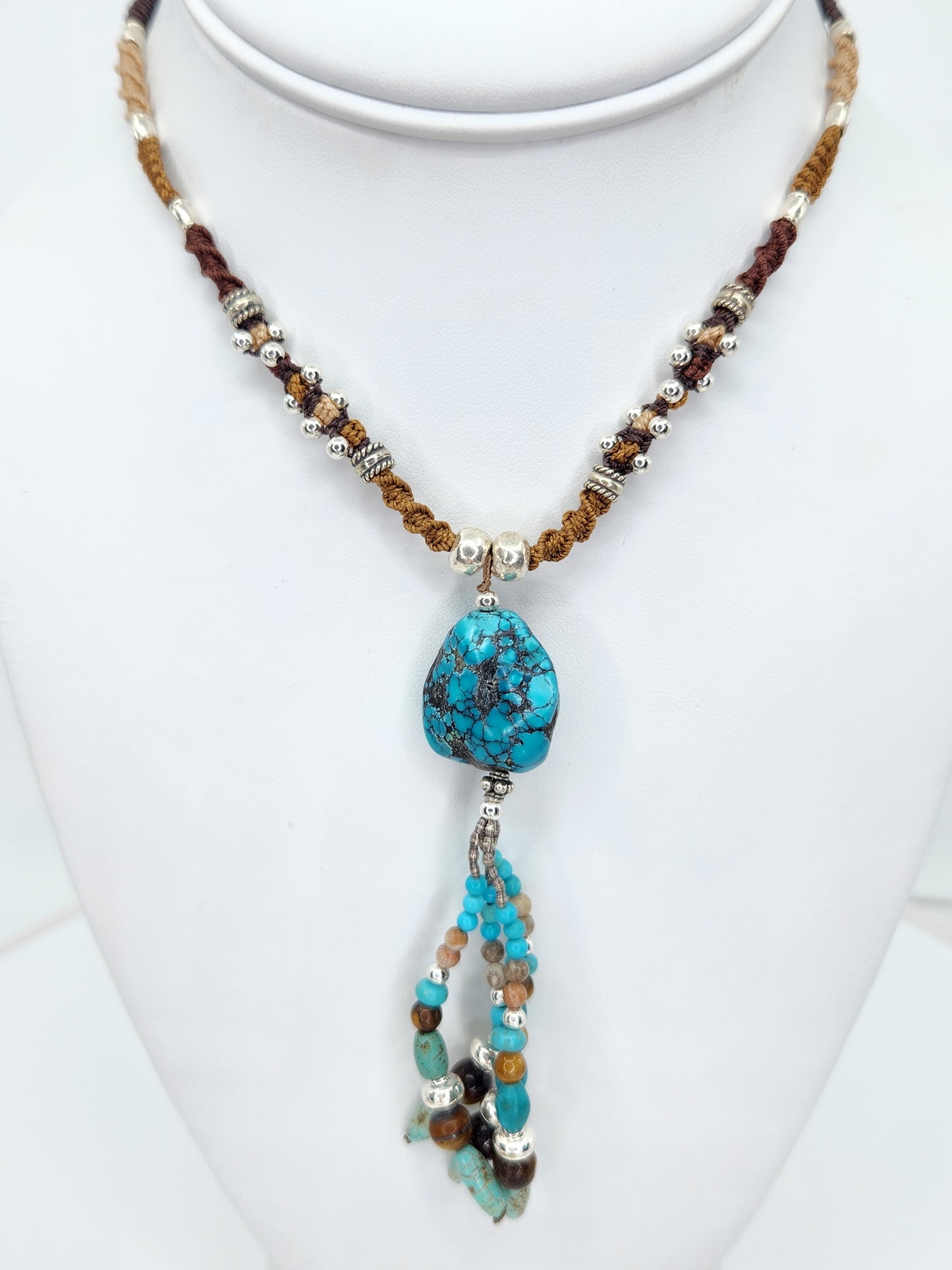 Isha Elafi - Turquoise Tassel With Brown Knotwork Necklace