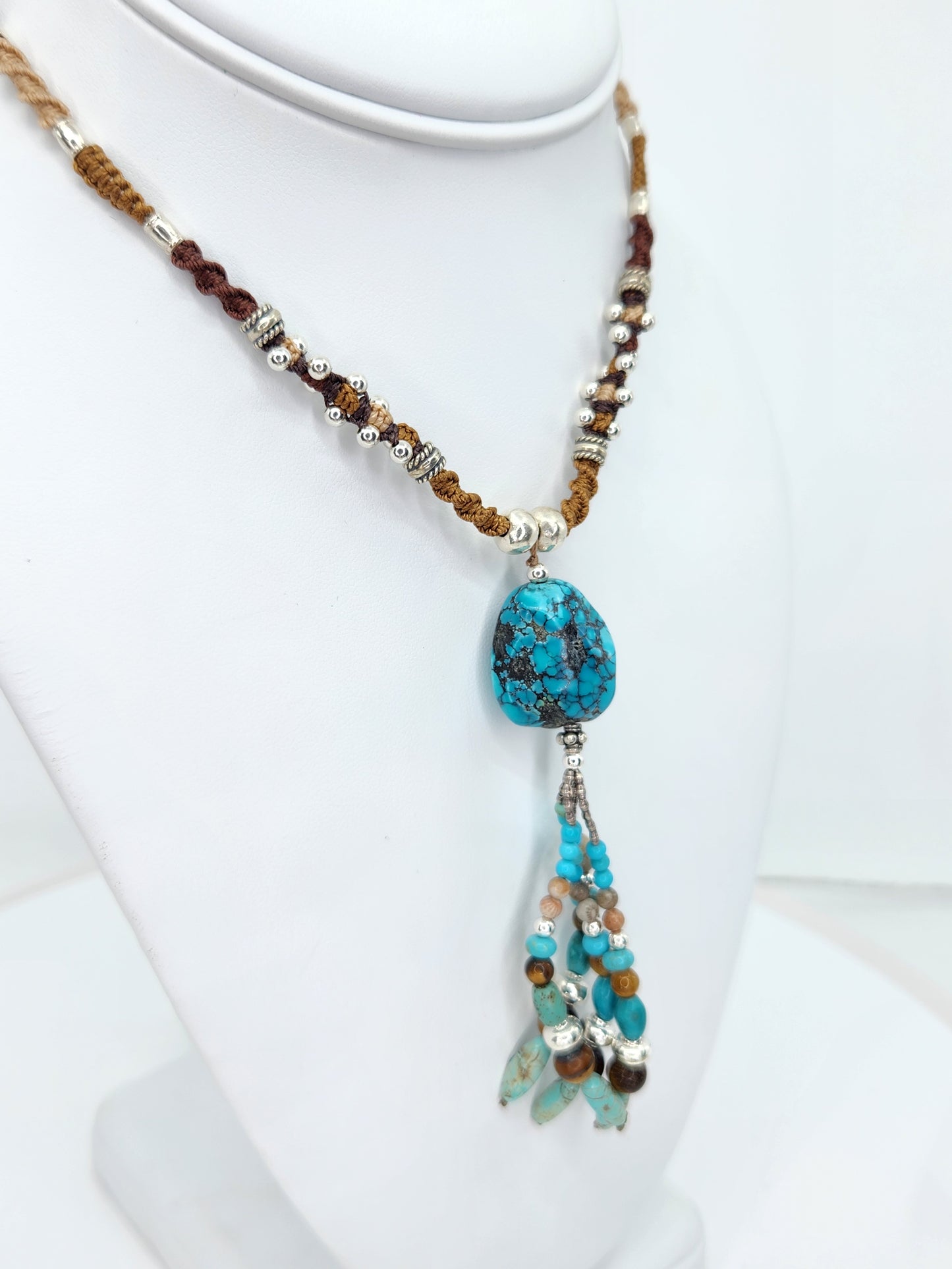 Isha Elafi - Turquoise Tassel With Brown Knotwork Necklace