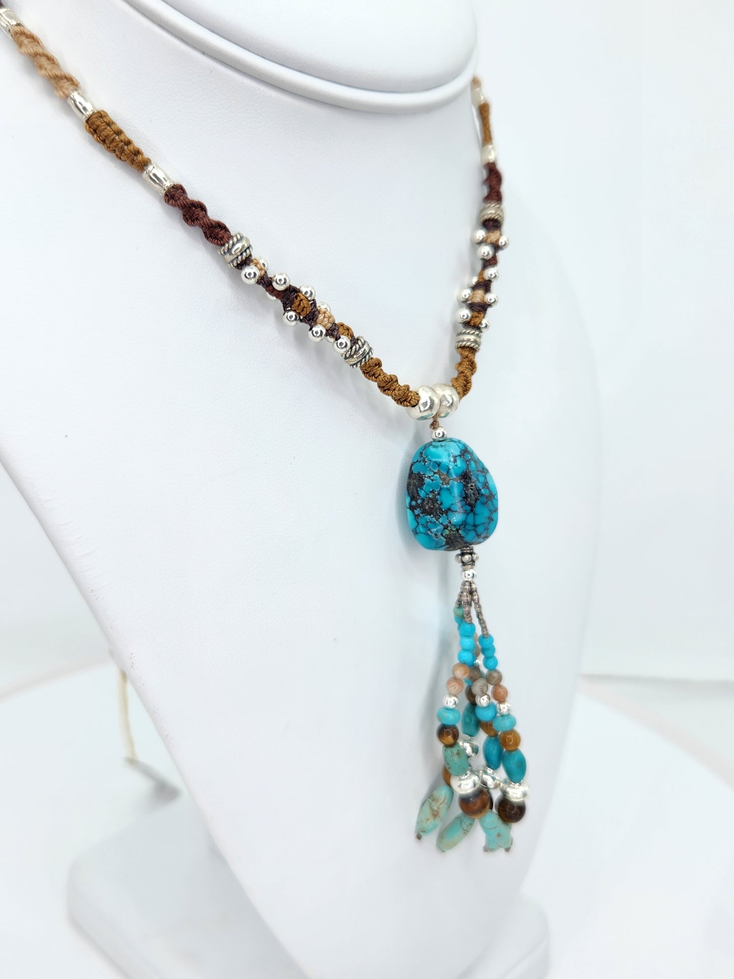 Isha Elafi - Turquoise Tassel With Brown Knotwork Necklace