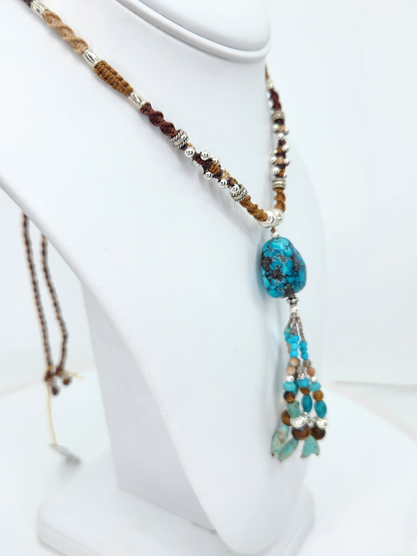 Isha Elafi - Turquoise Tassel With Brown Knotwork Necklace